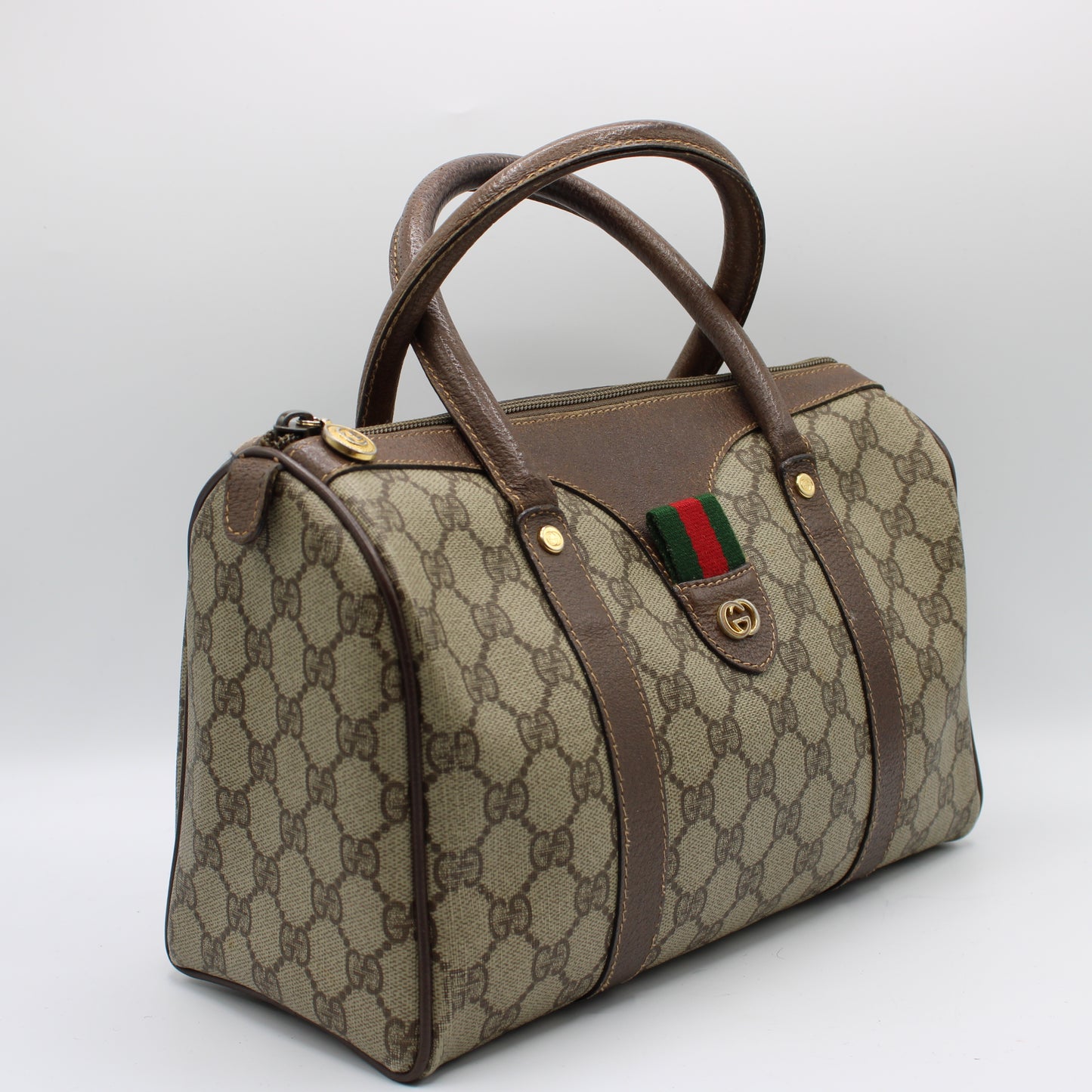 Gucci Beige GG Coated Canvas and Leather Ophidia Boston Bag