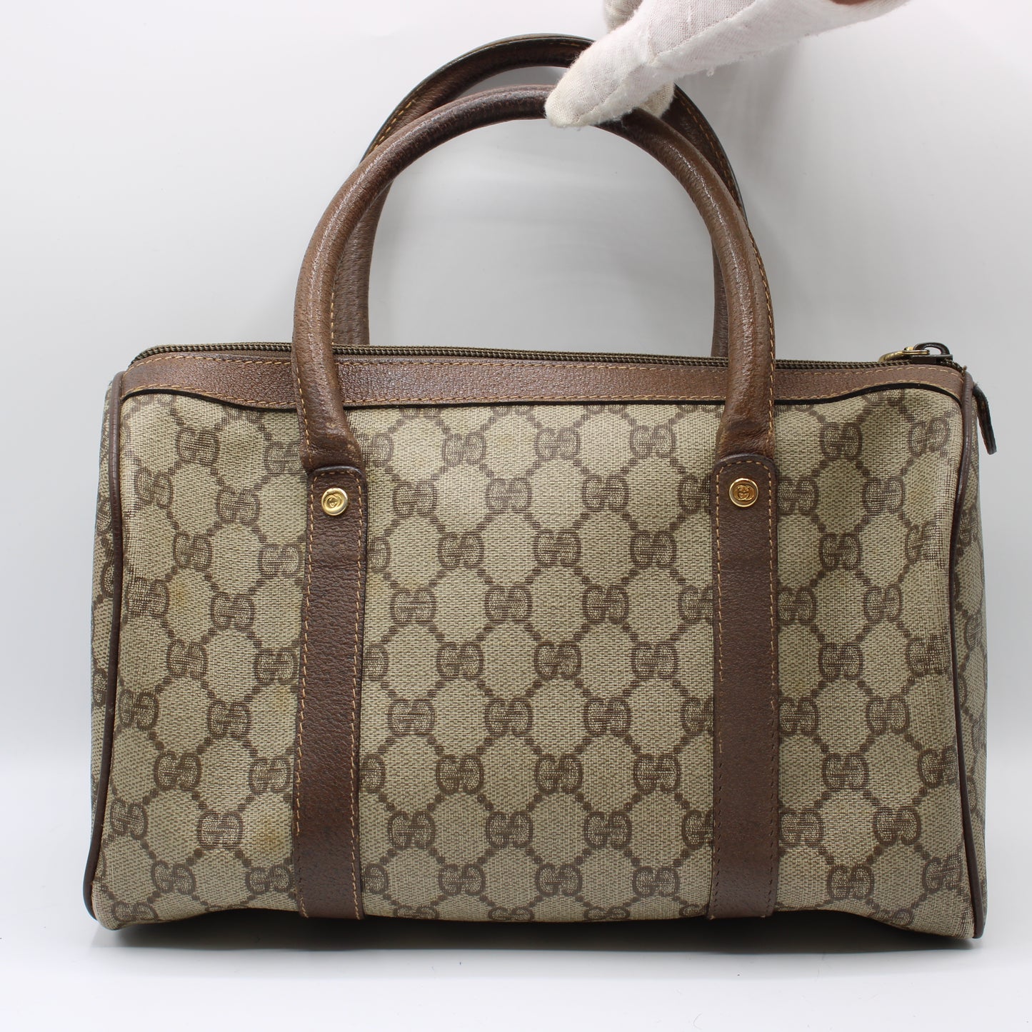 Gucci Beige GG Coated Canvas and Leather Ophidia Boston Bag