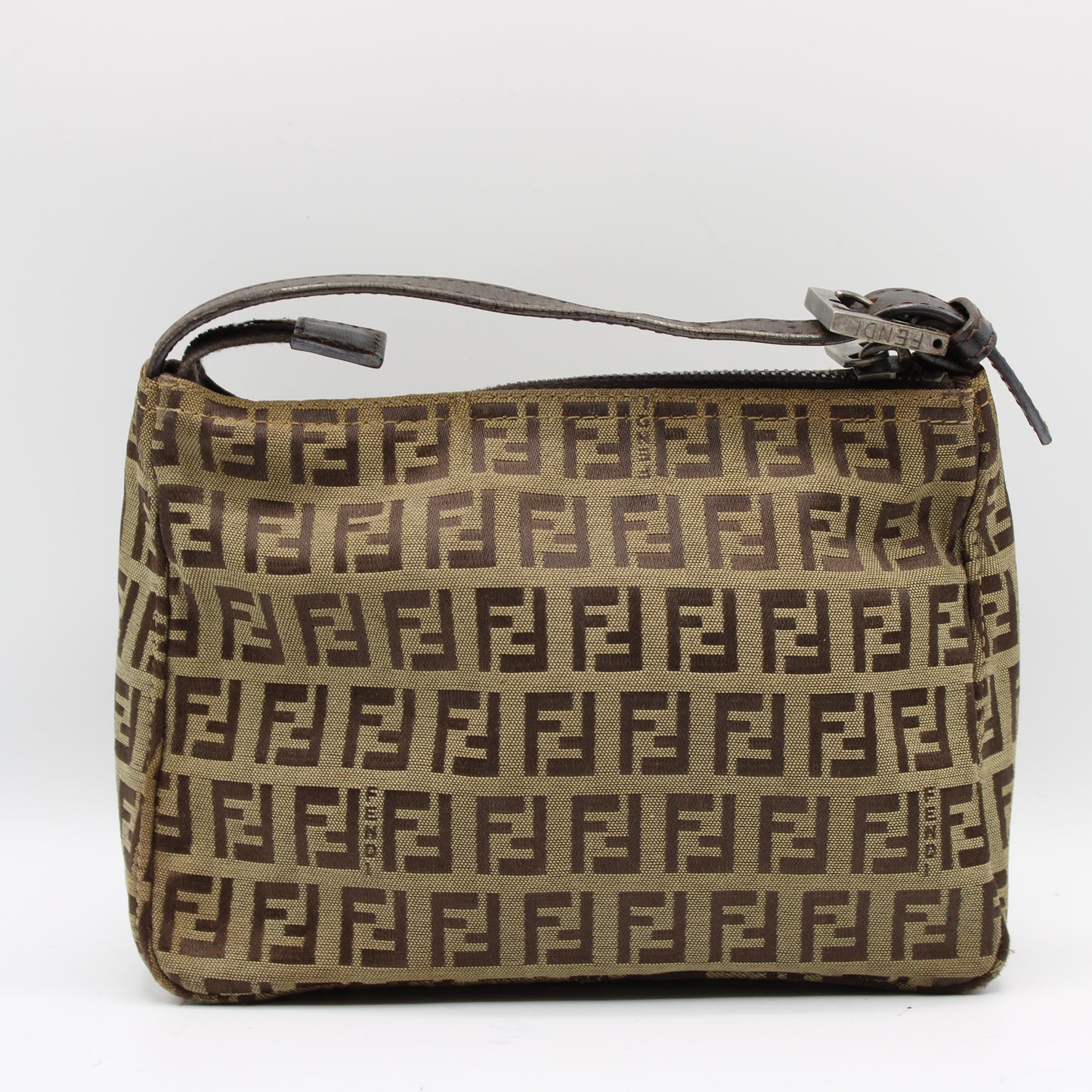 Fendi Brown Zucca Canvas Pouch Leather Handle Mini Bag