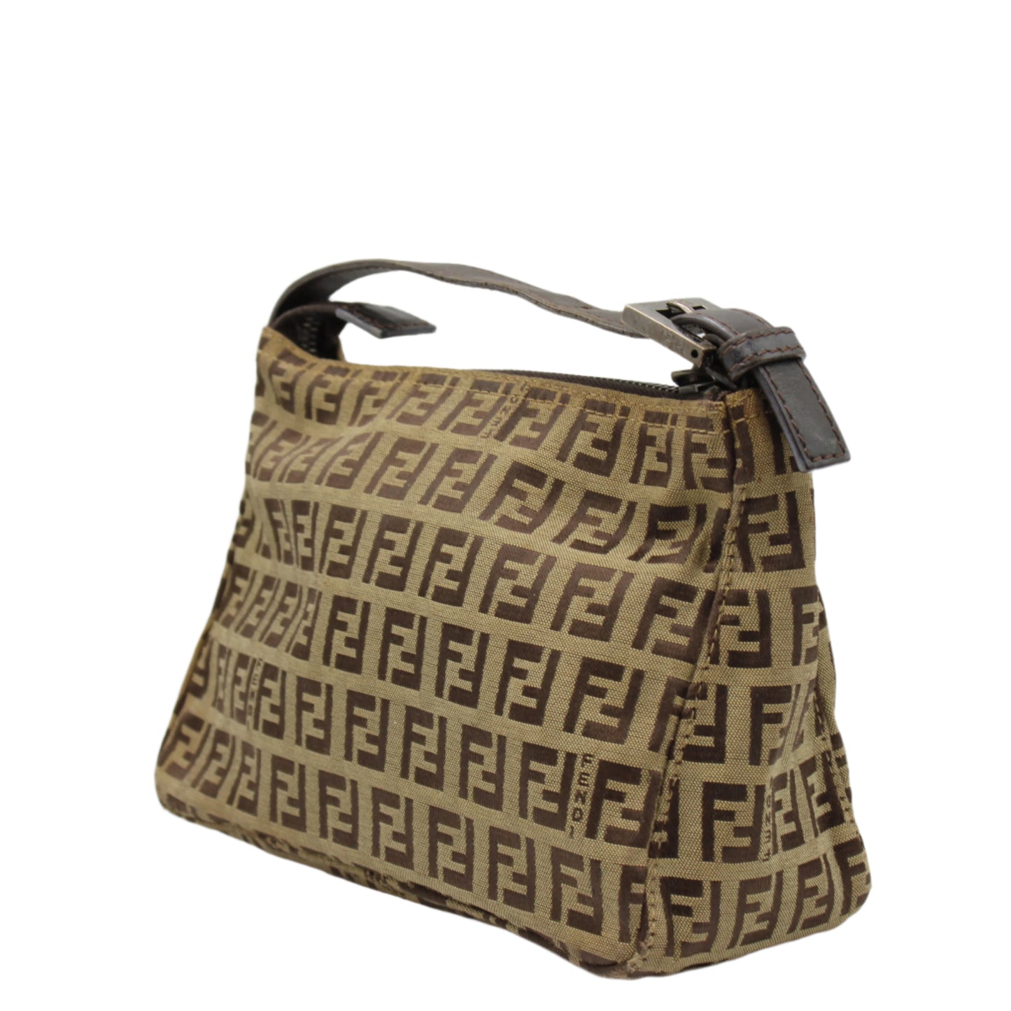 Fendi Brown Zucca Canvas Pouch Leather Handle Mini Bag