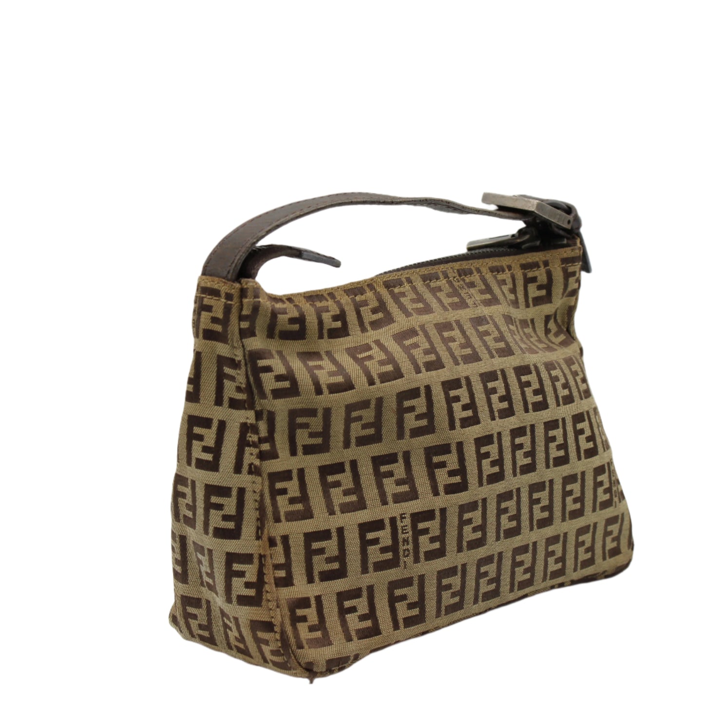 Fendi Brown Zucca Canvas Pouch Leather Handle Mini Bag