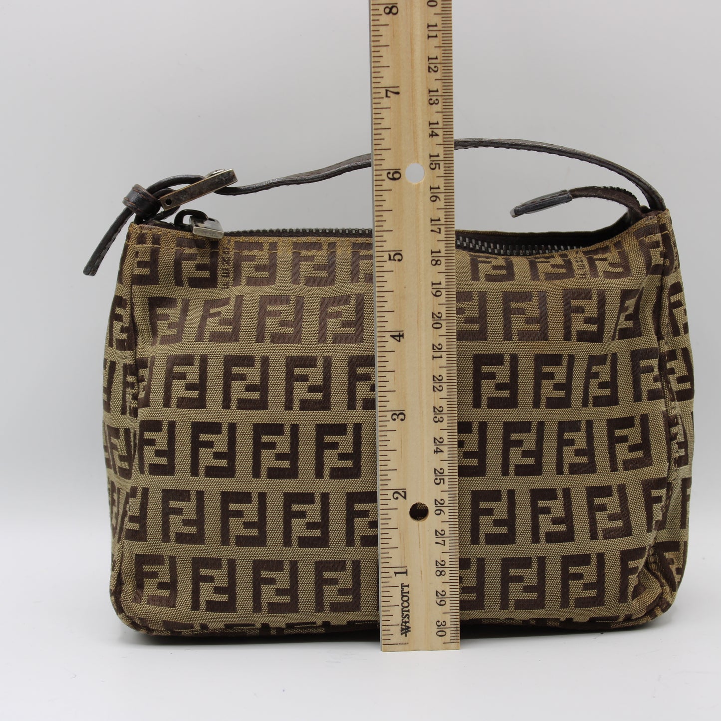 Fendi Brown Zucca Canvas Pouch Leather Handle Mini Bag