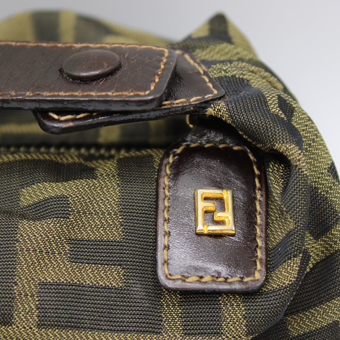 Fendi Brown Zucca Canvas Leather Strap Wristlet Pouch Bag