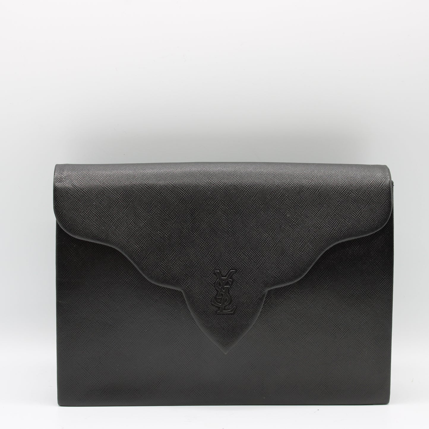 Yves Saint Laurent Black Leather Flap Clutch Box Dust Bag