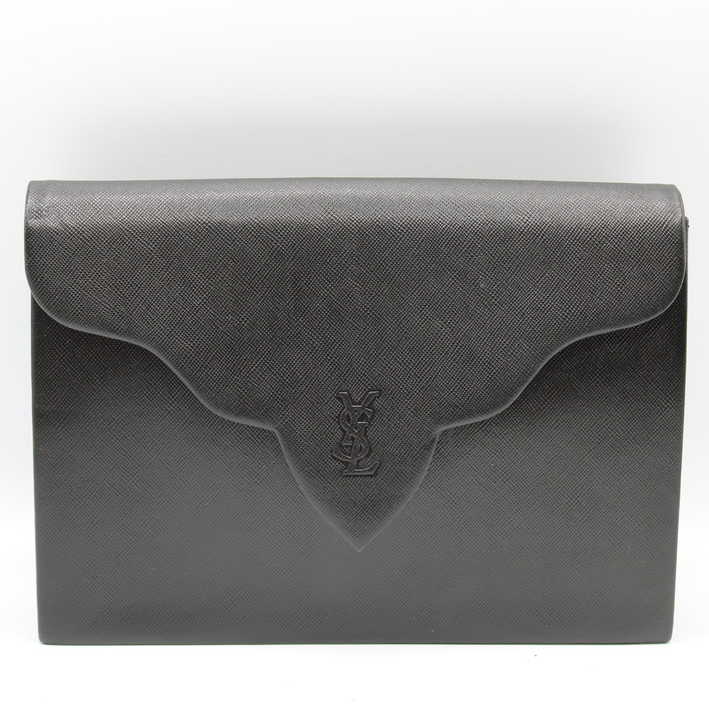 Yves Saint Laurent Black Leather Flap Clutch Box Dust Bag