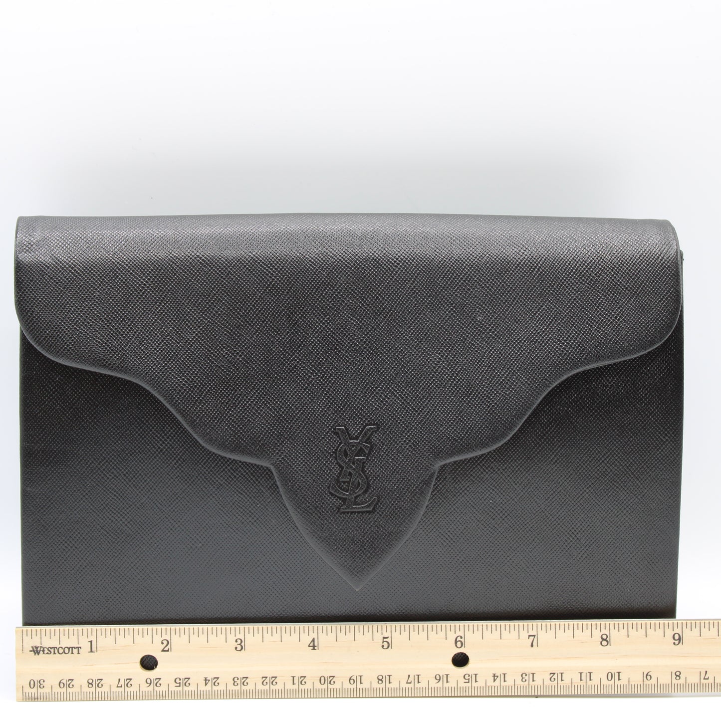 Yves Saint Laurent Black Leather Flap Clutch Box Dust Bag