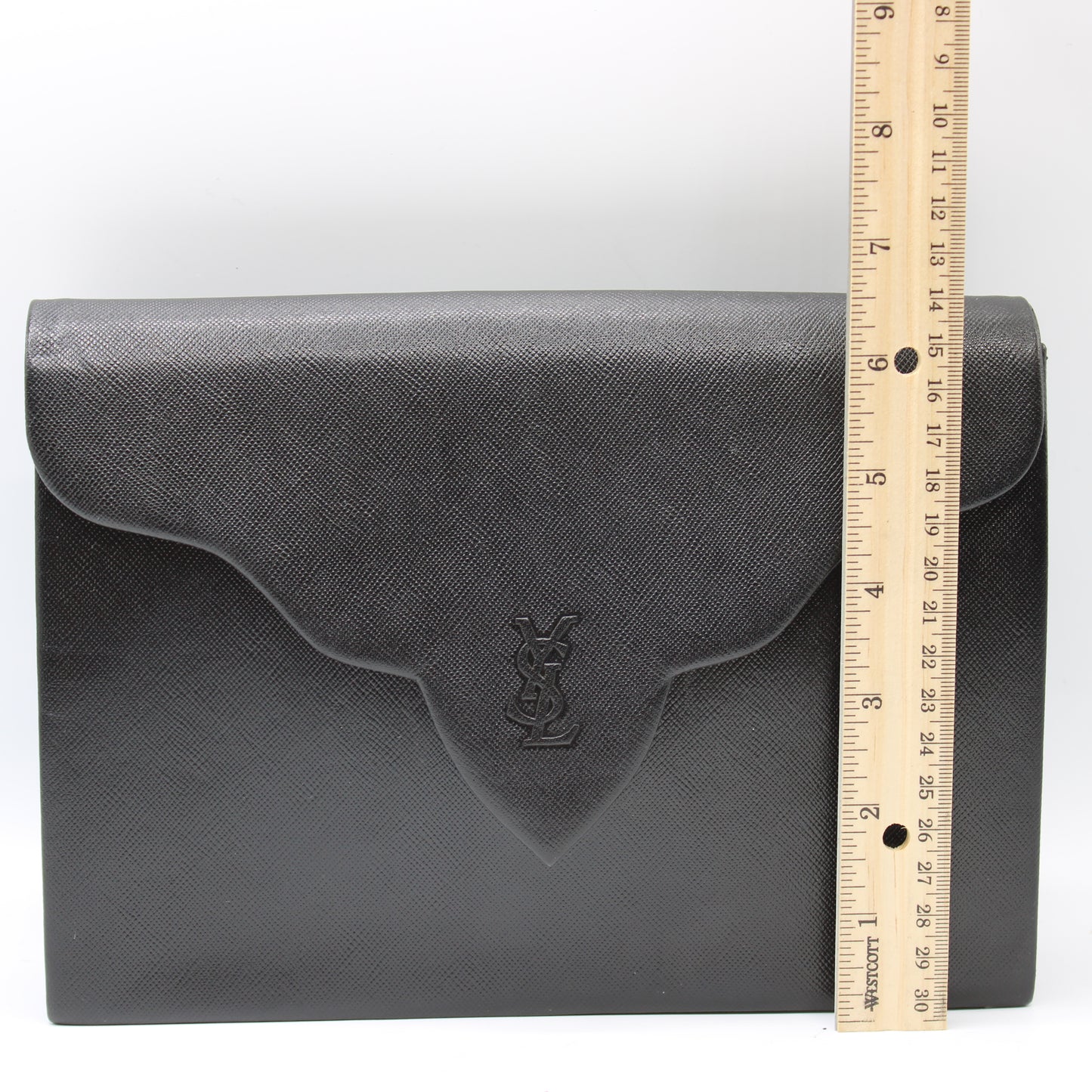 Yves Saint Laurent Black Leather Flap Clutch Box Dust Bag