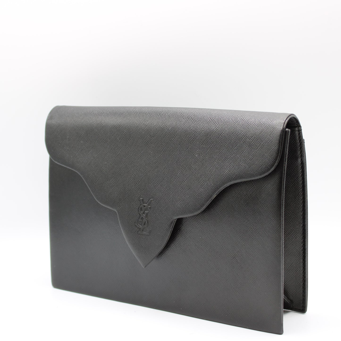 Yves Saint Laurent Black Leather Flap Clutch Box Dust Bag