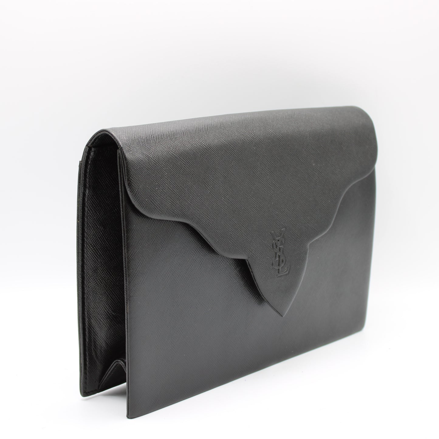 Yves Saint Laurent Black Leather Flap Clutch Box Dust Bag