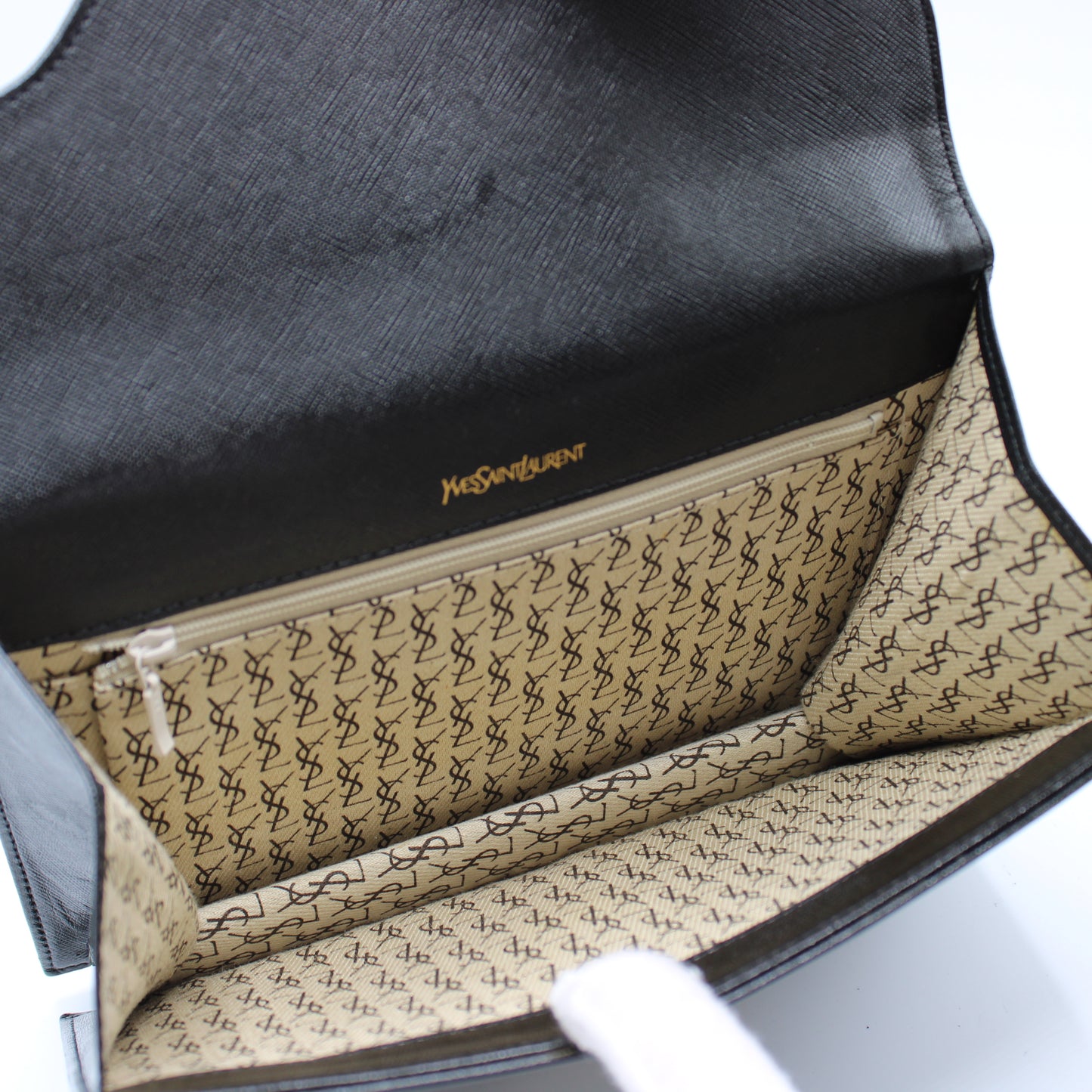 Yves Saint Laurent Black Leather Flap Clutch Box Dust Bag