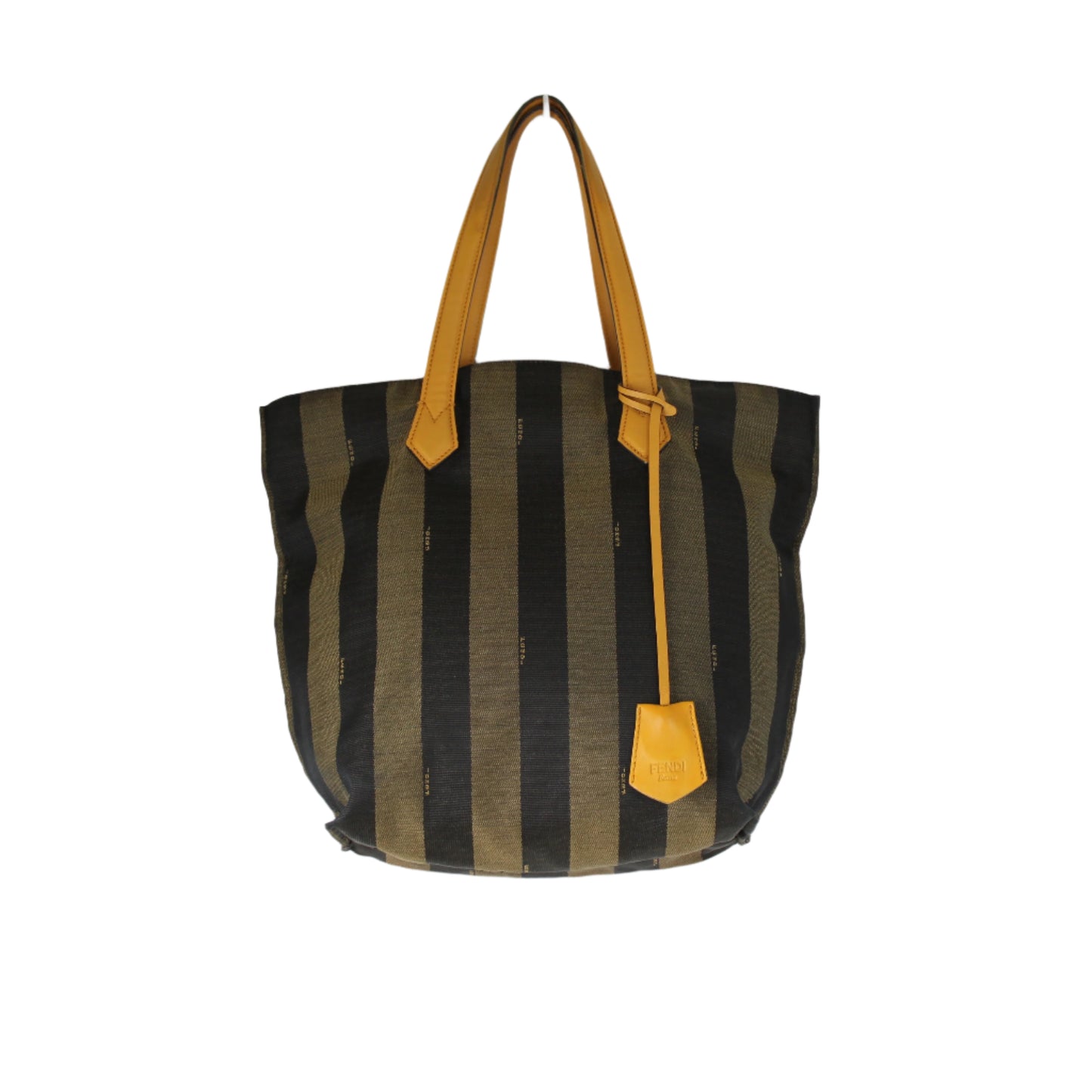 Fendi Brown Black Pequin Striped Canvas Leather Tote Bag