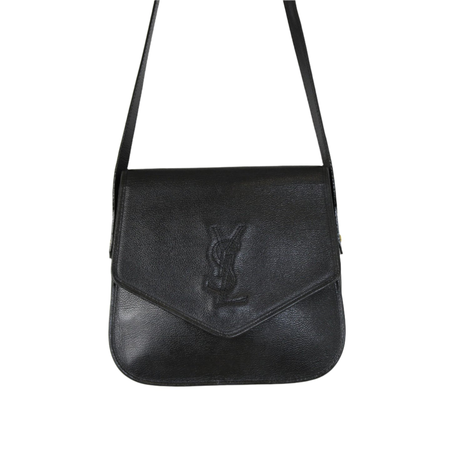 Yves Saint Laurent Black Leather Flap Crossbody Bag YSL Logo