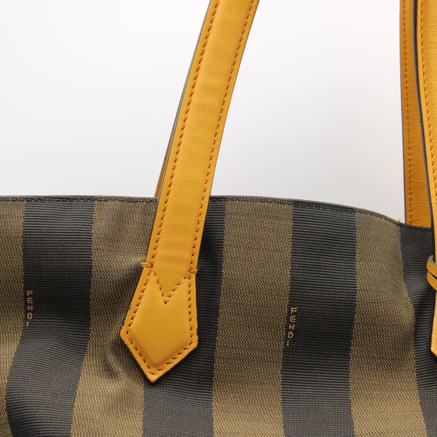 Fendi Brown Black Pequin Striped Canvas Leather Tote Bag