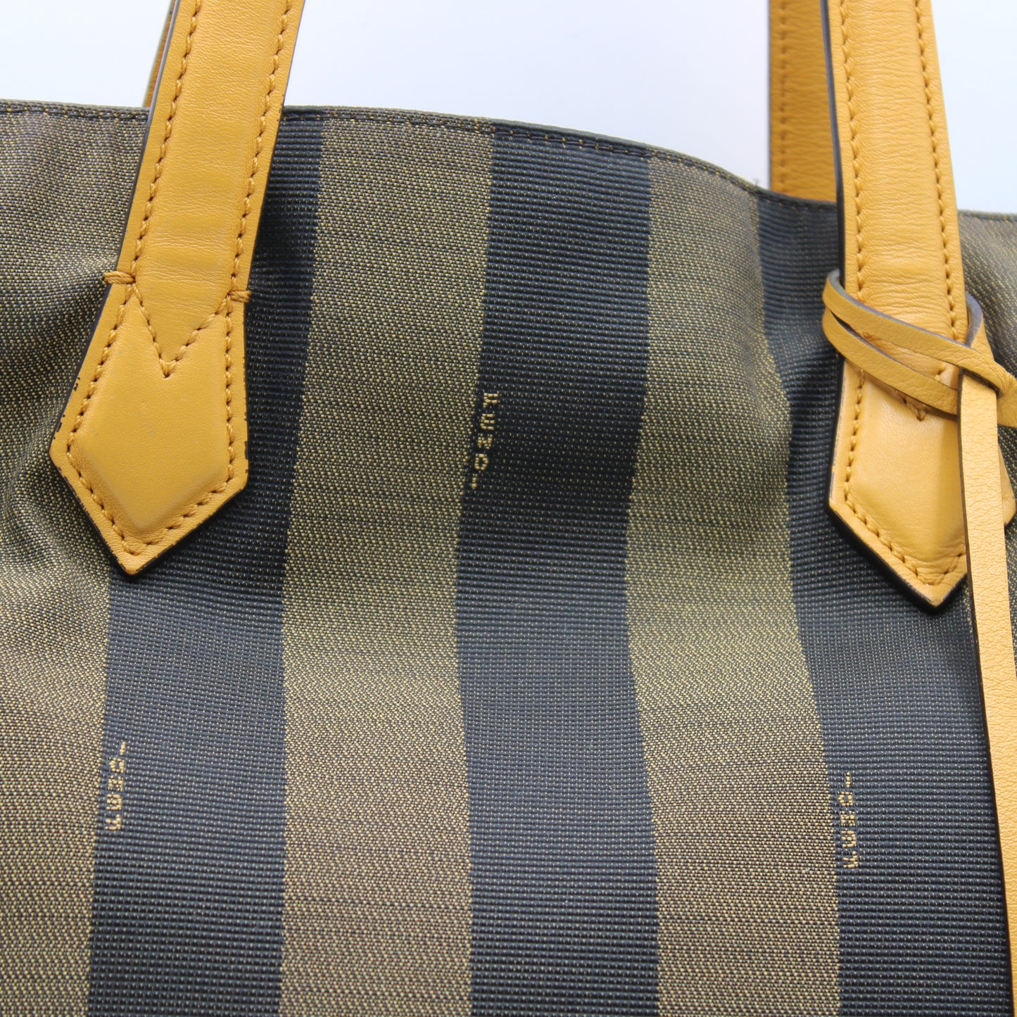 Fendi Brown Black Pequin Striped Canvas Leather Tote Bag