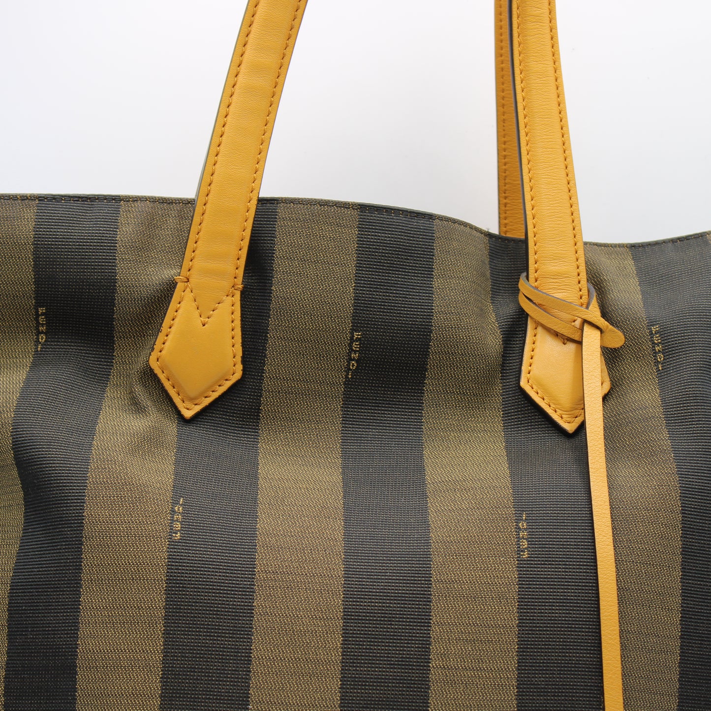 Fendi Brown Black Pequin Striped Canvas Leather Tote Bag