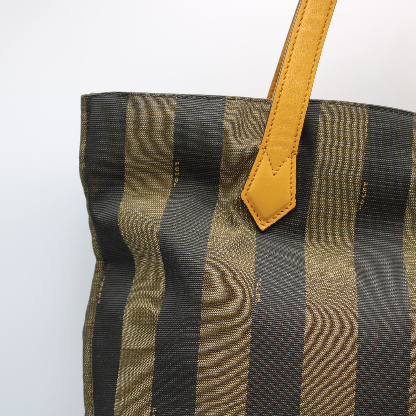 Fendi Brown Black Pequin Striped Canvas Leather Tote Bag