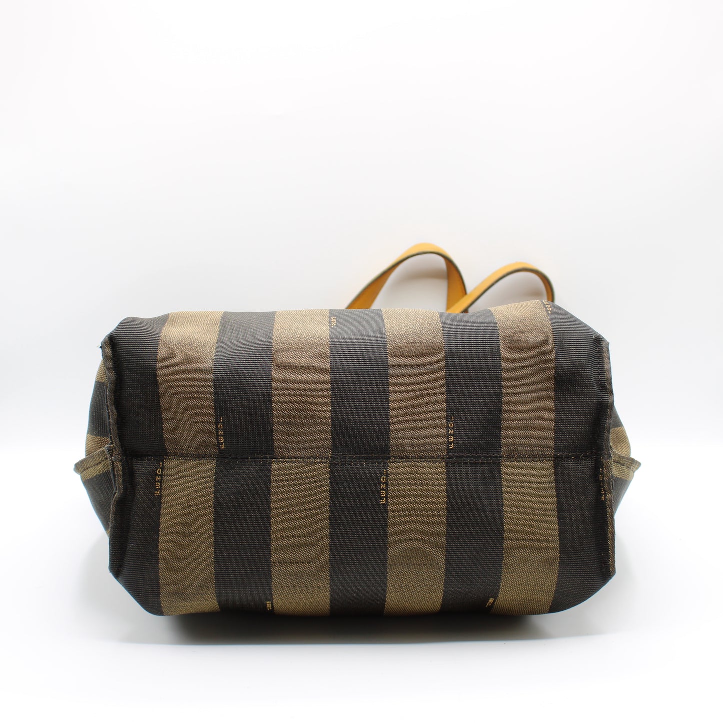 Fendi Brown Black Pequin Striped Canvas Leather Tote Bag