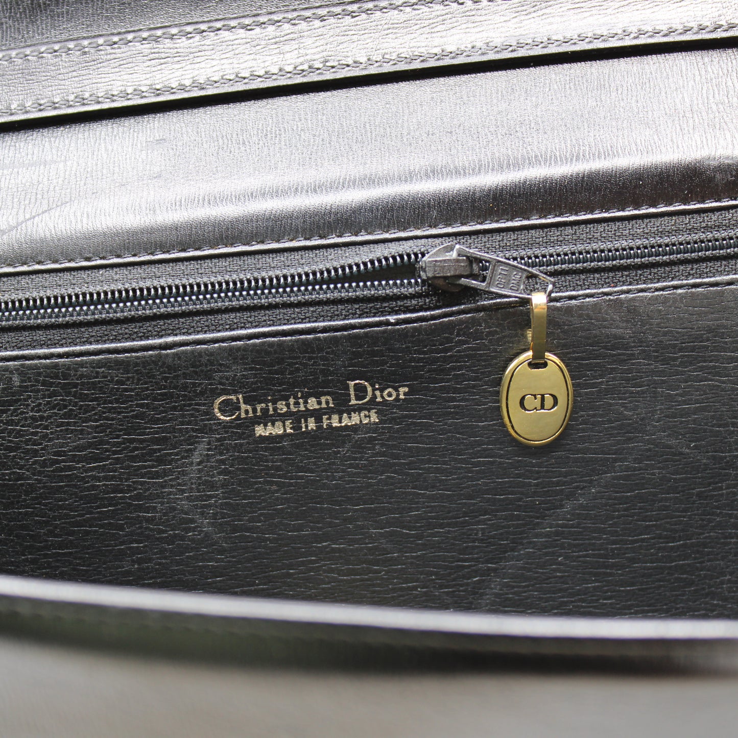 Christian Dior Black Leather Flap Shoulder Bag Gold Logo