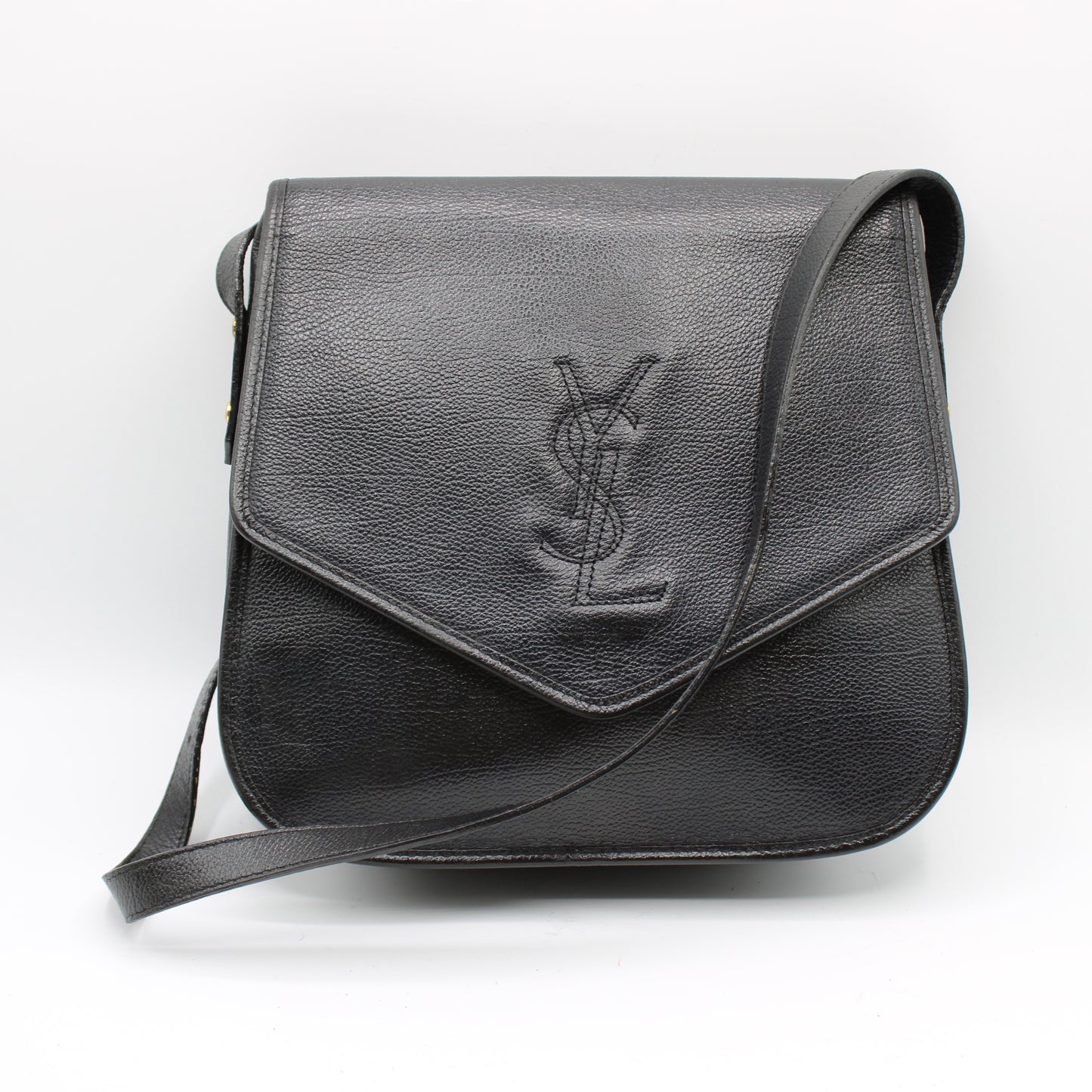 Yves Saint Laurent Black Leather Flap Crossbody Bag YSL Logo