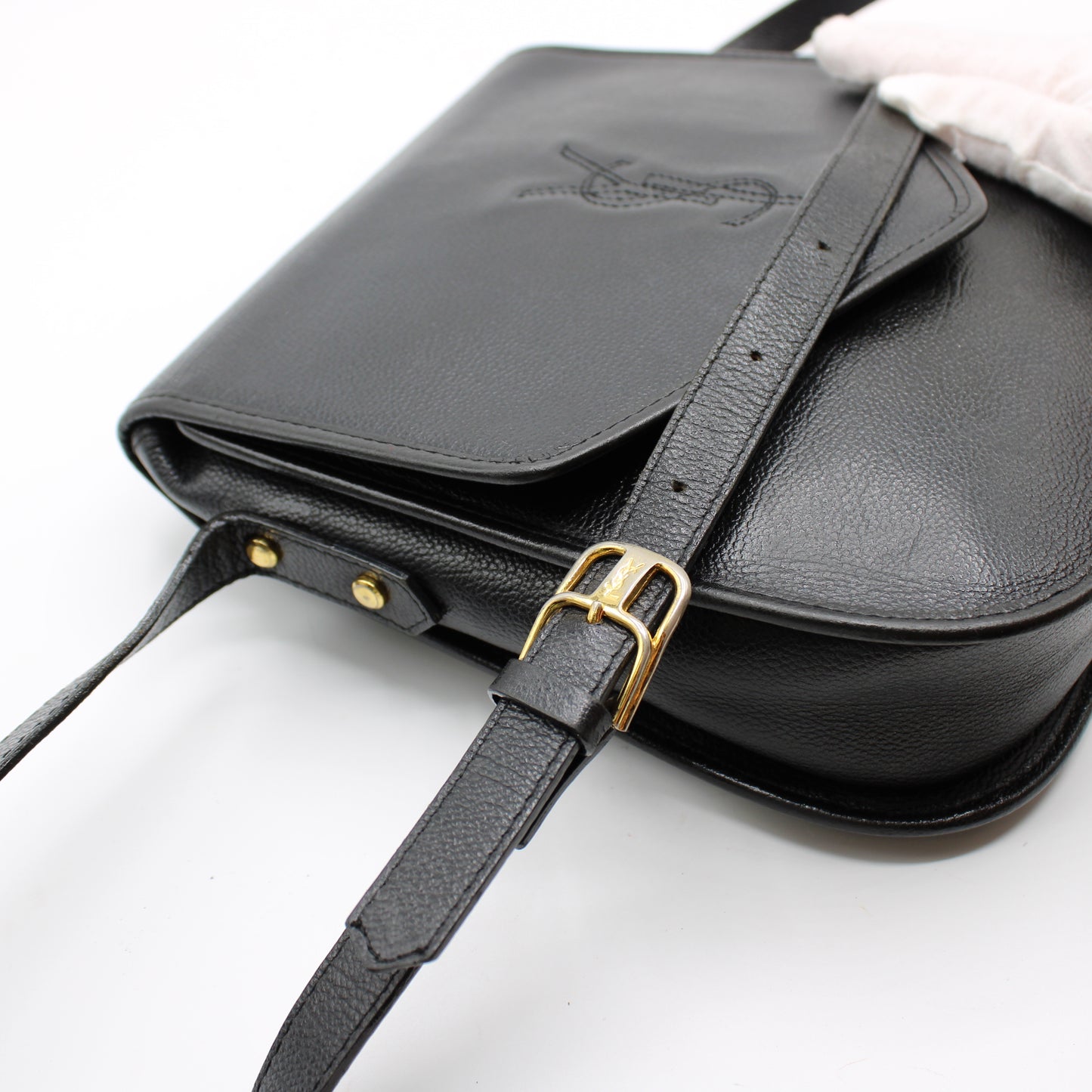 Yves Saint Laurent Black Leather Flap Crossbody Bag YSL Logo