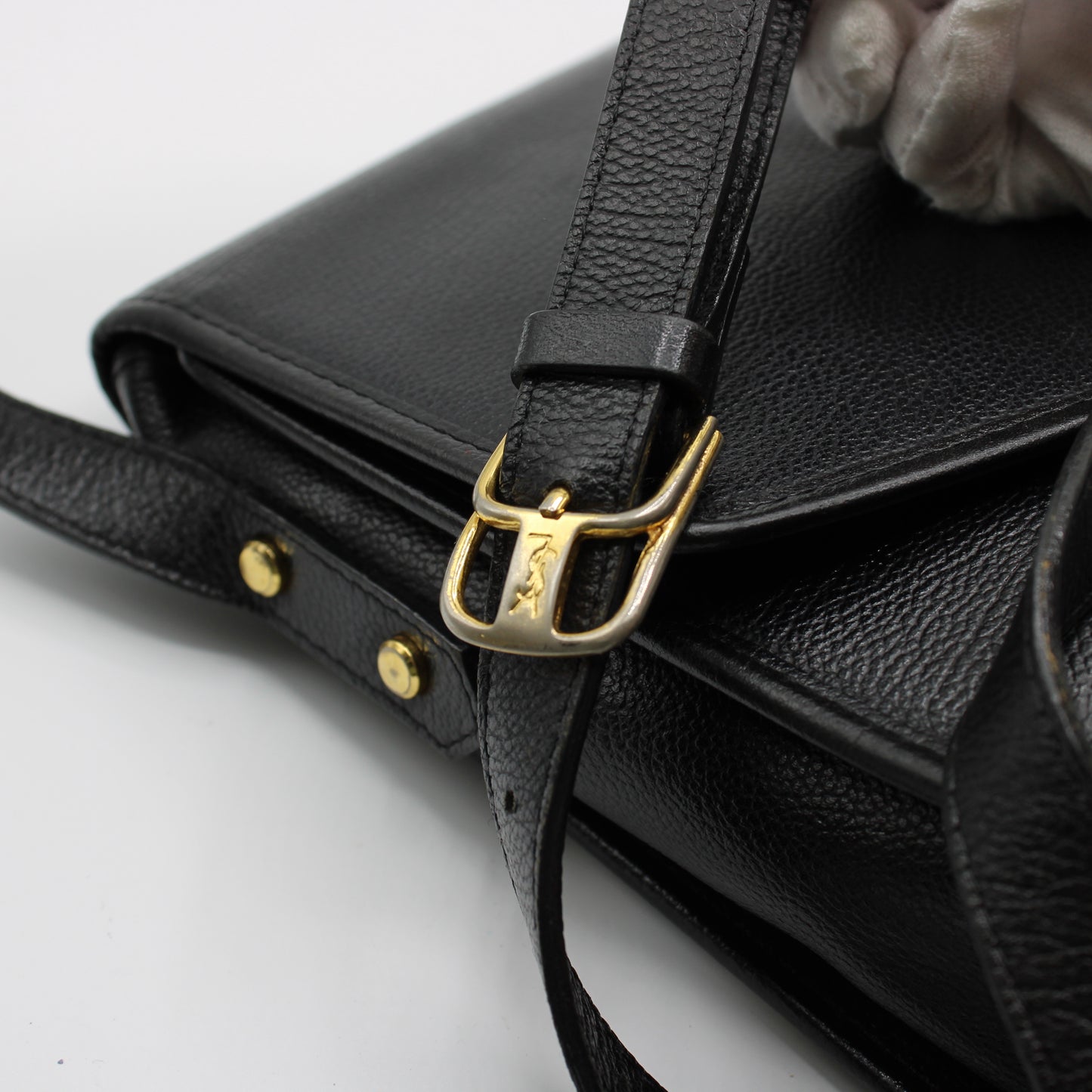 Yves Saint Laurent Black Leather Flap Crossbody Bag YSL Logo