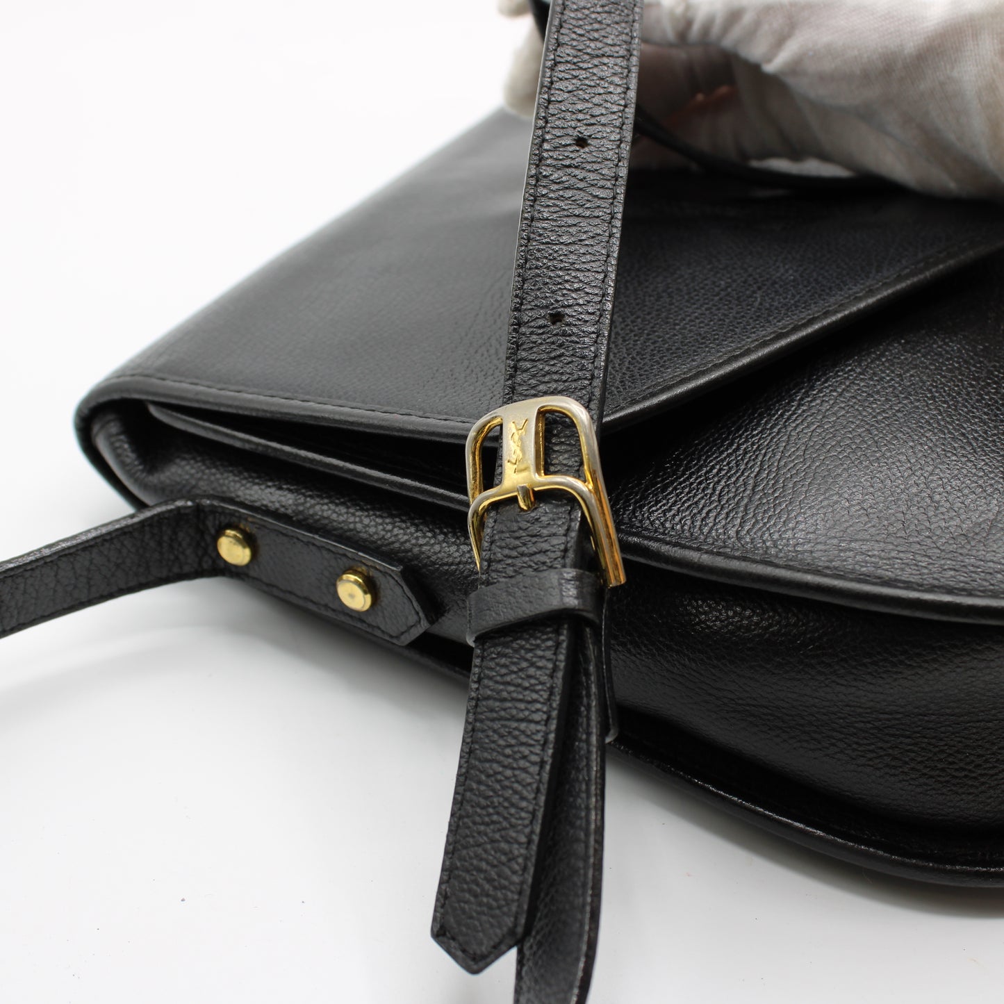 Yves Saint Laurent Black Leather Flap Crossbody Bag YSL Logo