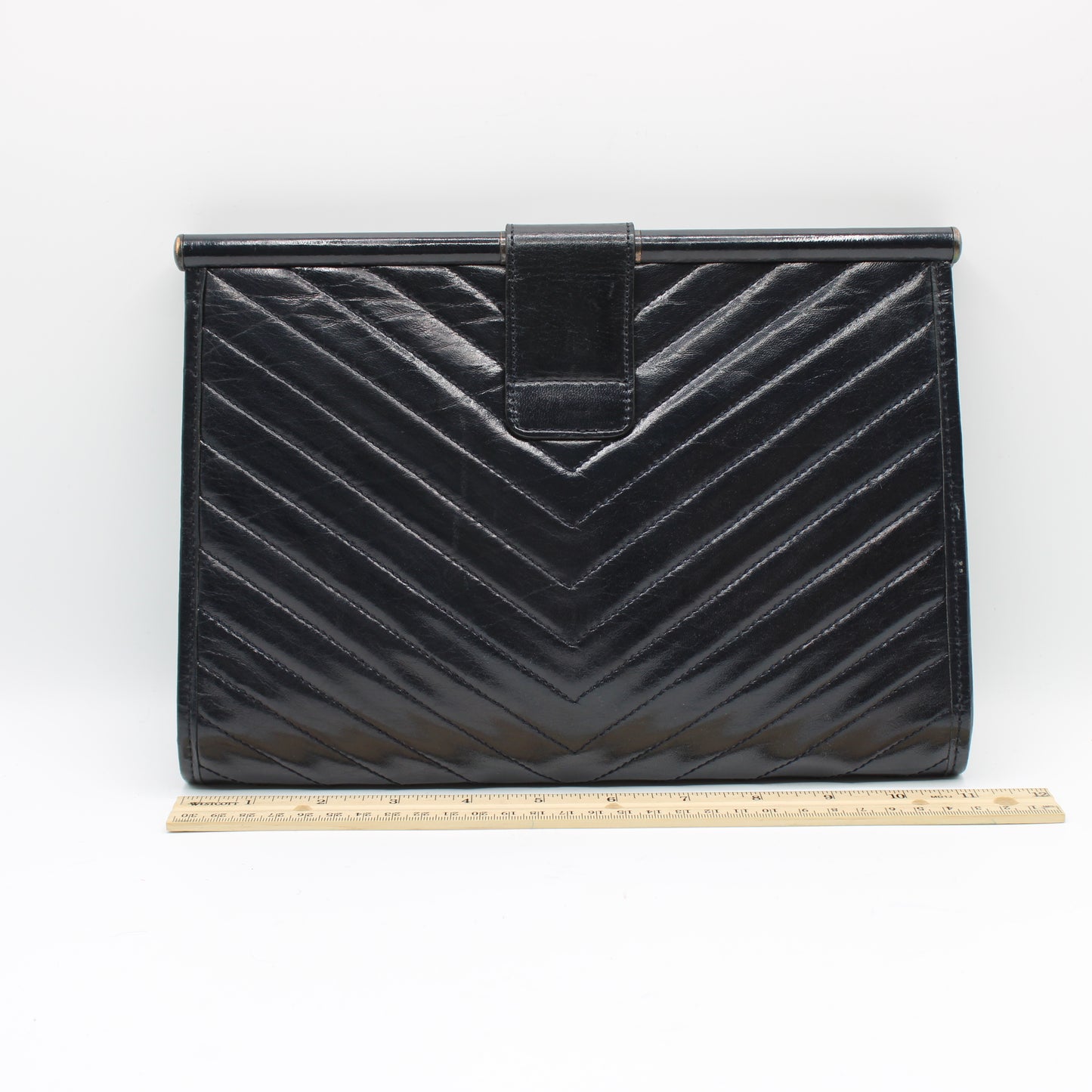 Yves Saint Laurent Chevron Quilted Navy Leather Flap Clutch Bag