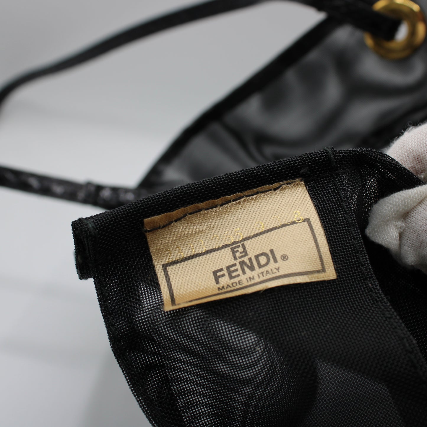 Fendi Black Mesh Tote Bag Beaded Logo Python Handles