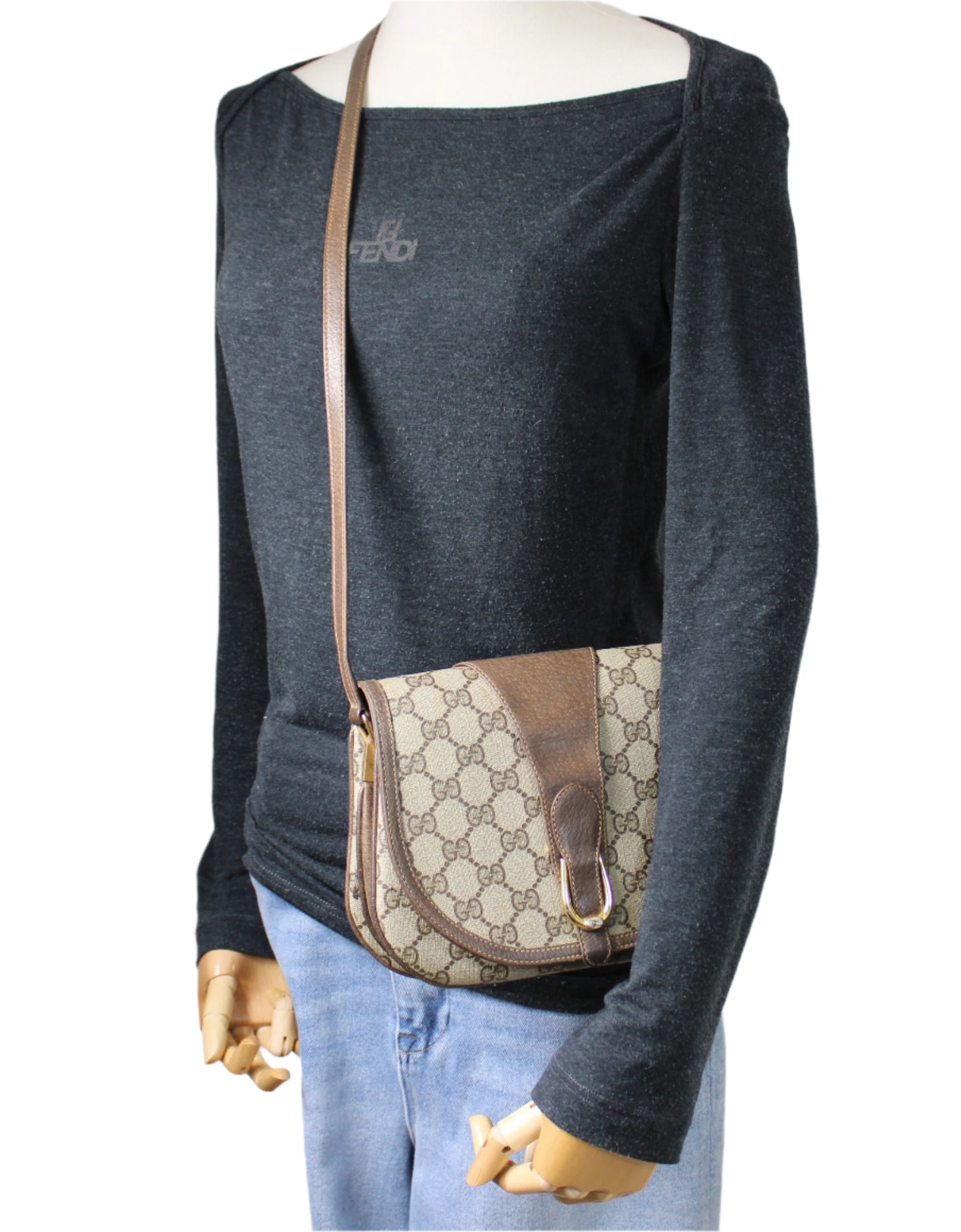 Gucci GG Monogram Canvas Brown Leather Crossbody Bag