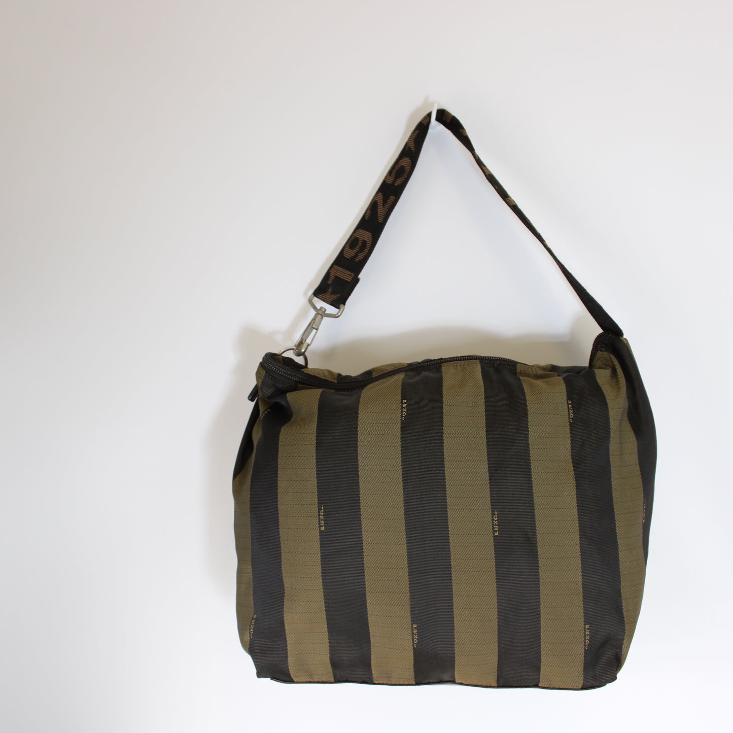 Fendi Pequin Stripe Brown Black Shoulder Bag with Star Roma Strap