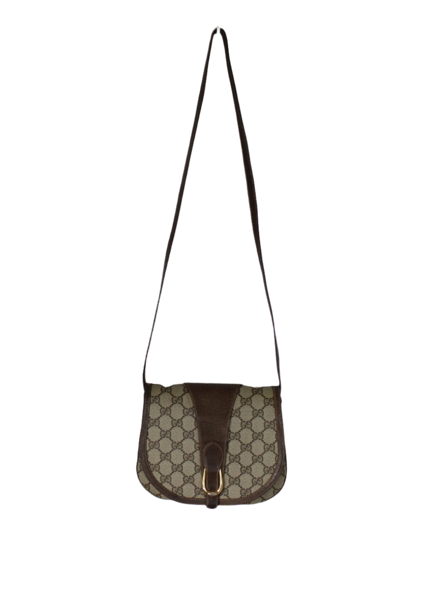 Gucci GG Monogram Canvas Brown Leather Crossbody Bag