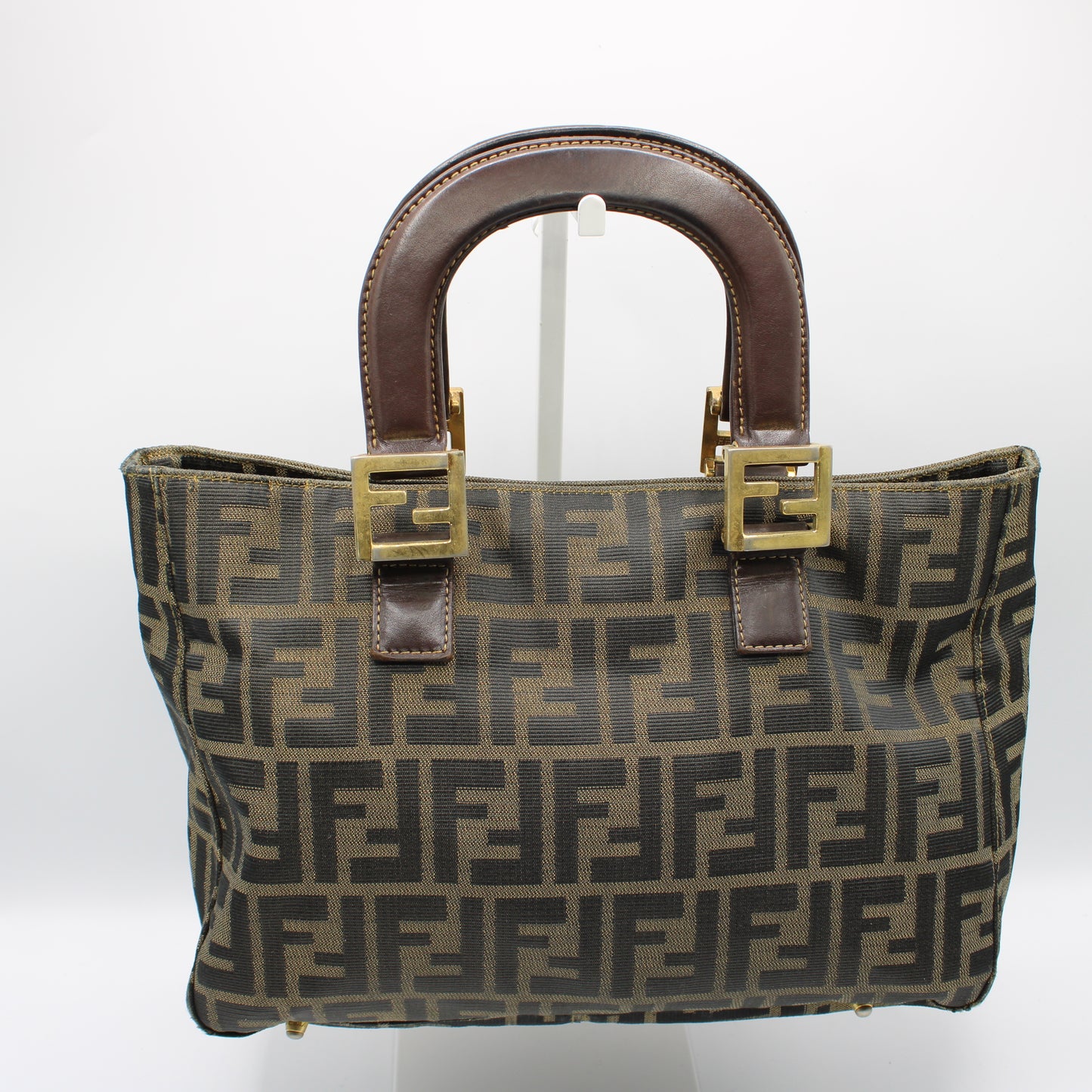 Fendi Brown Zucca Canvas Leather Handles Handbag  Luxury Tote