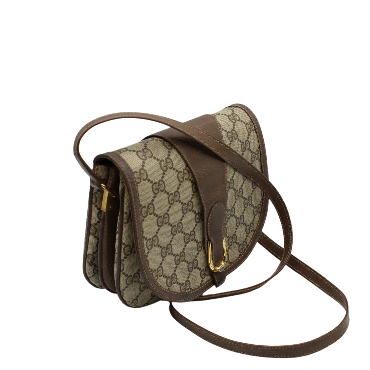 Gucci GG Monogram Canvas Brown Leather Crossbody Bag