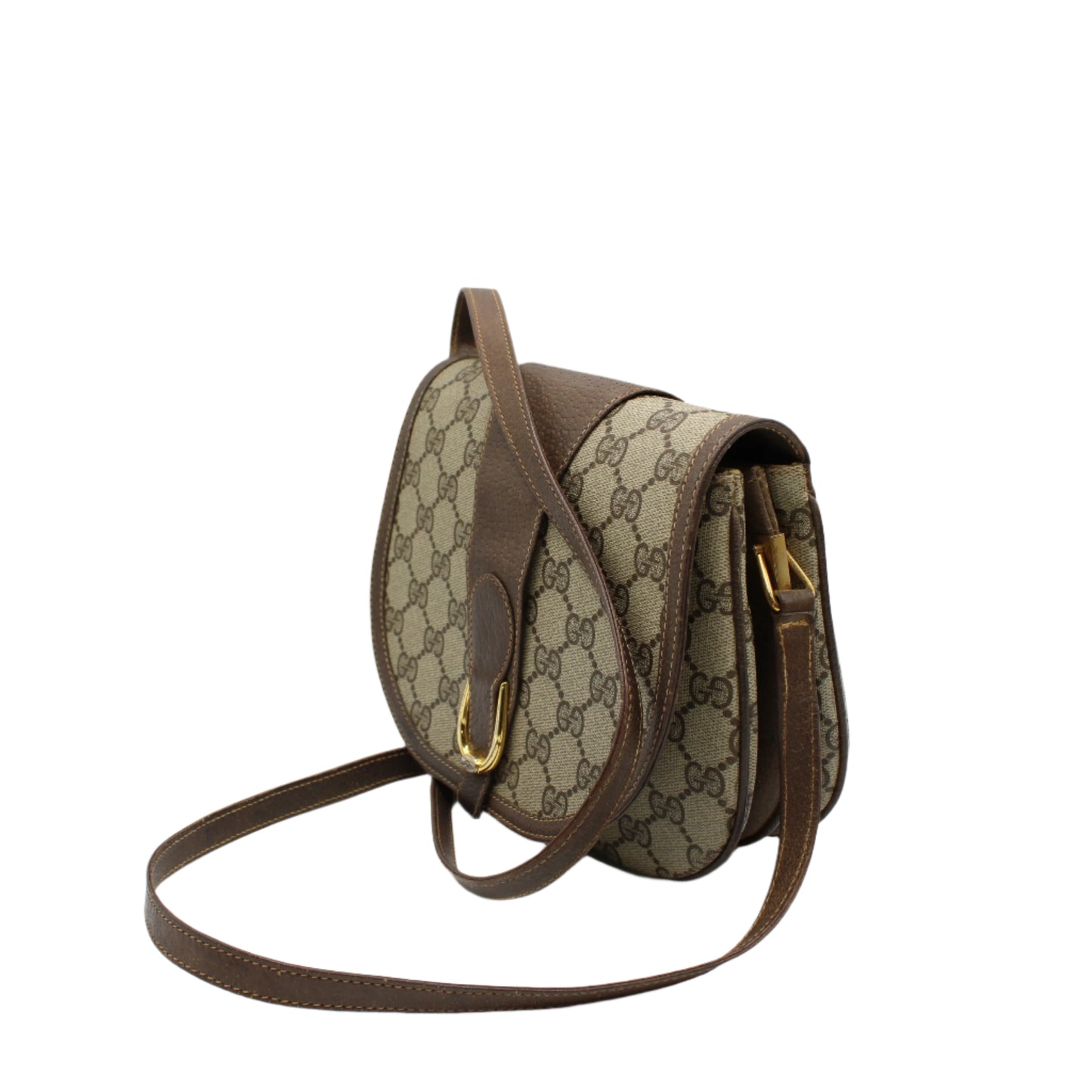 Gucci GG Monogram Canvas Brown Leather Crossbody Bag