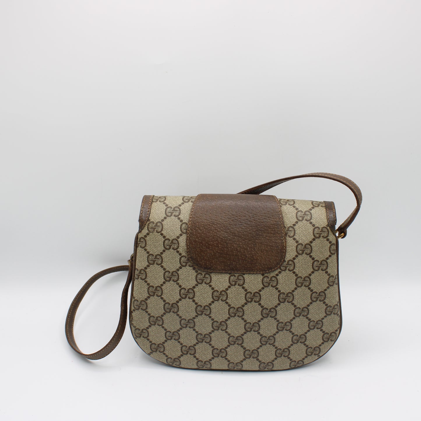 Gucci GG Monogram Canvas Brown Leather Crossbody Bag