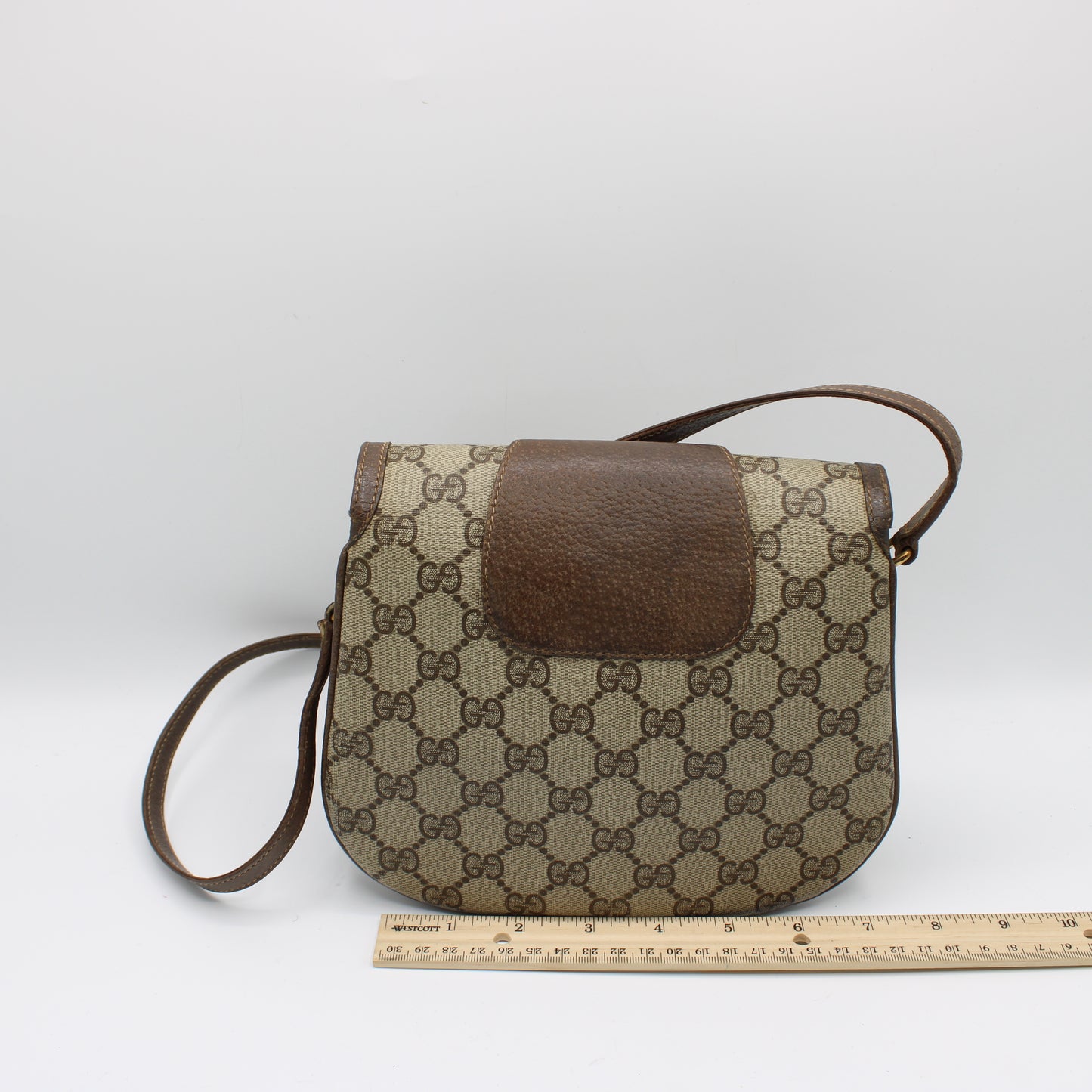 Gucci GG Monogram Canvas Brown Leather Crossbody Bag