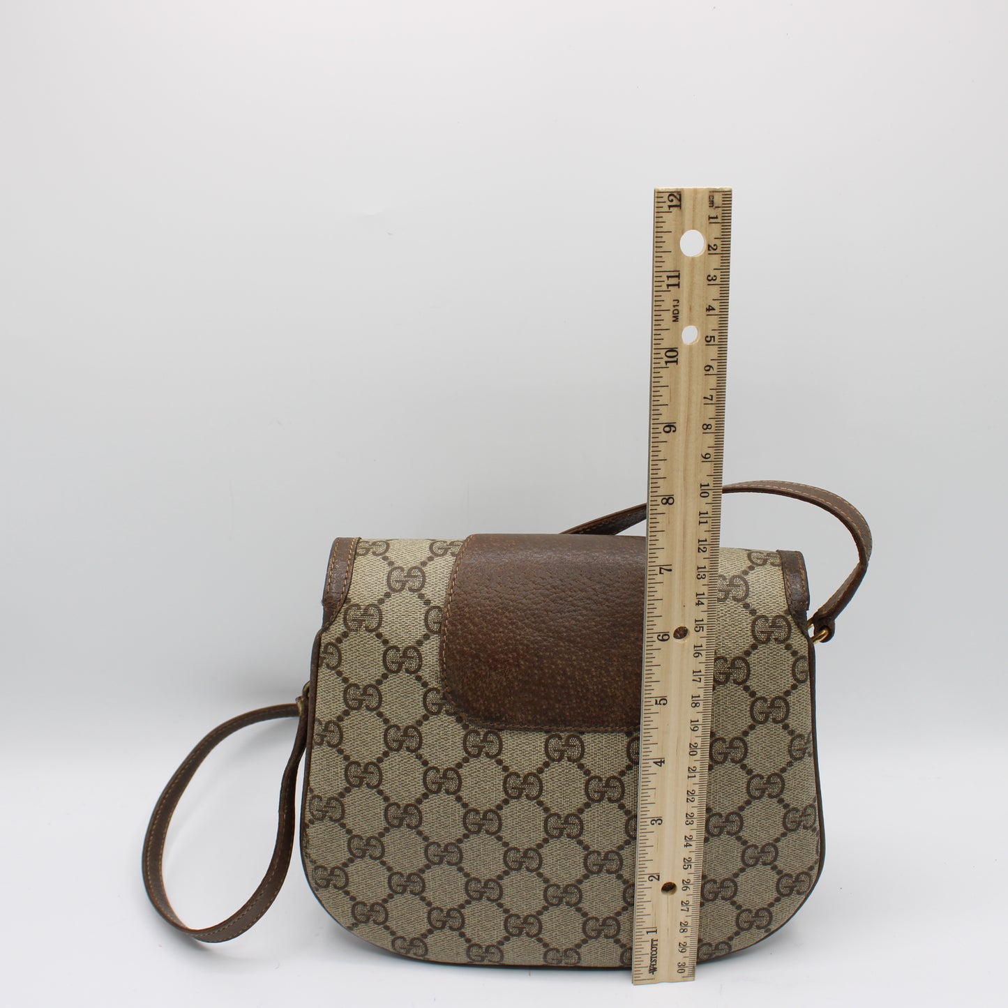 Gucci GG Monogram Canvas Brown Leather Crossbody Bag