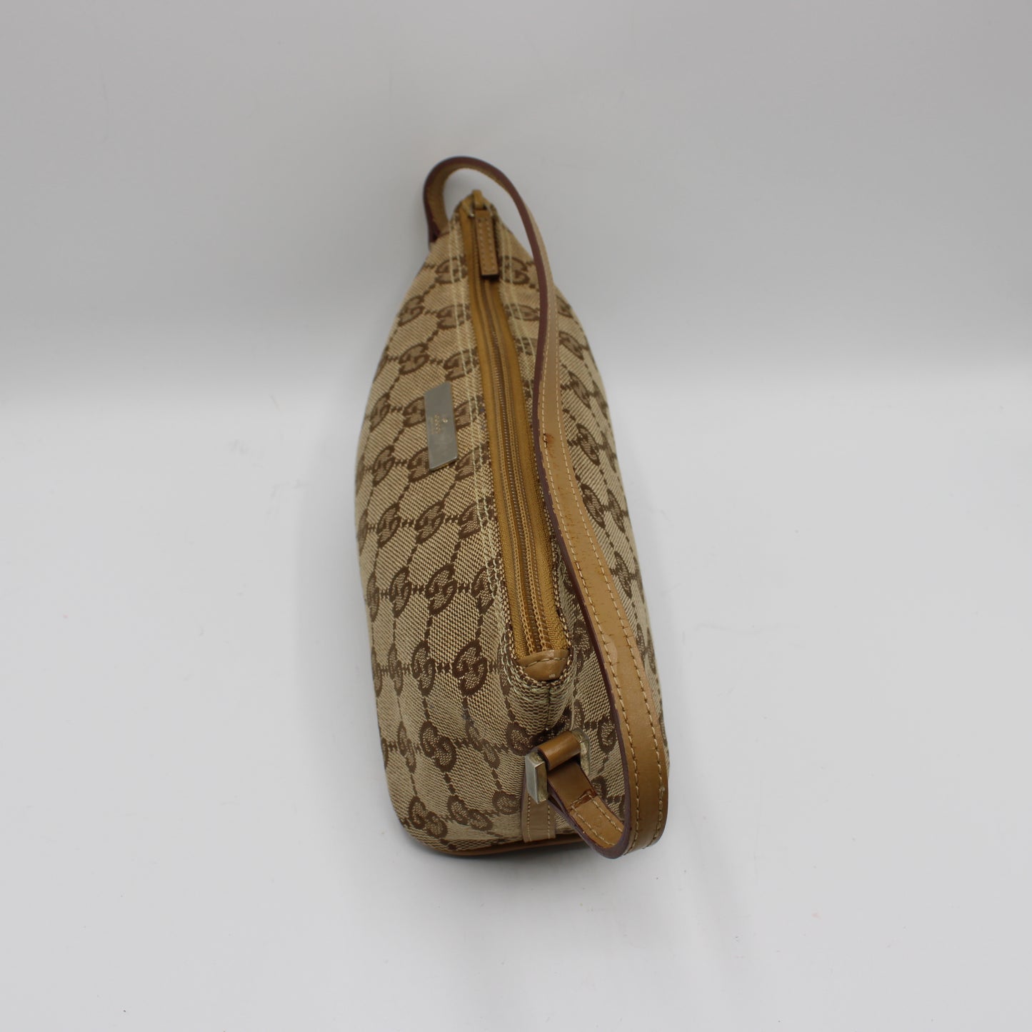 Gucci Beige GG Canvas Boat Pochette Small Handbag Leather Trim