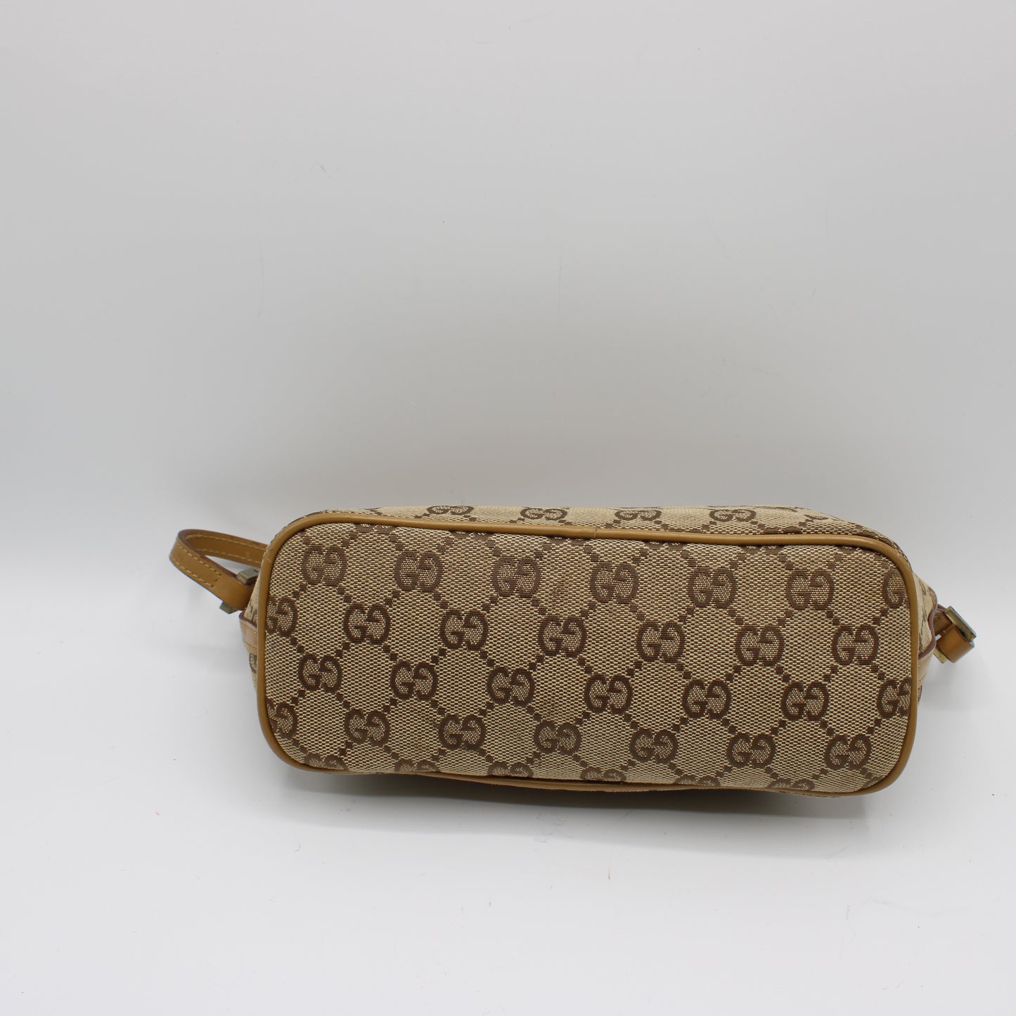 Gucci Beige GG Canvas Boat Pochette Small Handbag Leather Trim