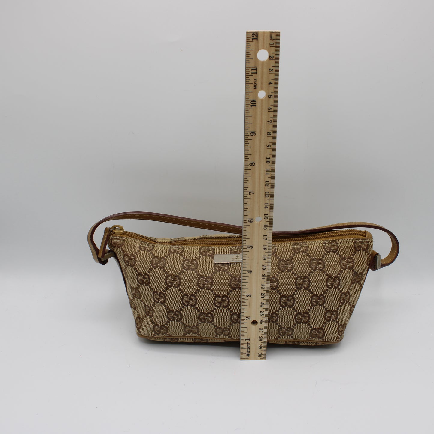 Gucci Beige GG Canvas Boat Pochette Small Handbag Leather Trim