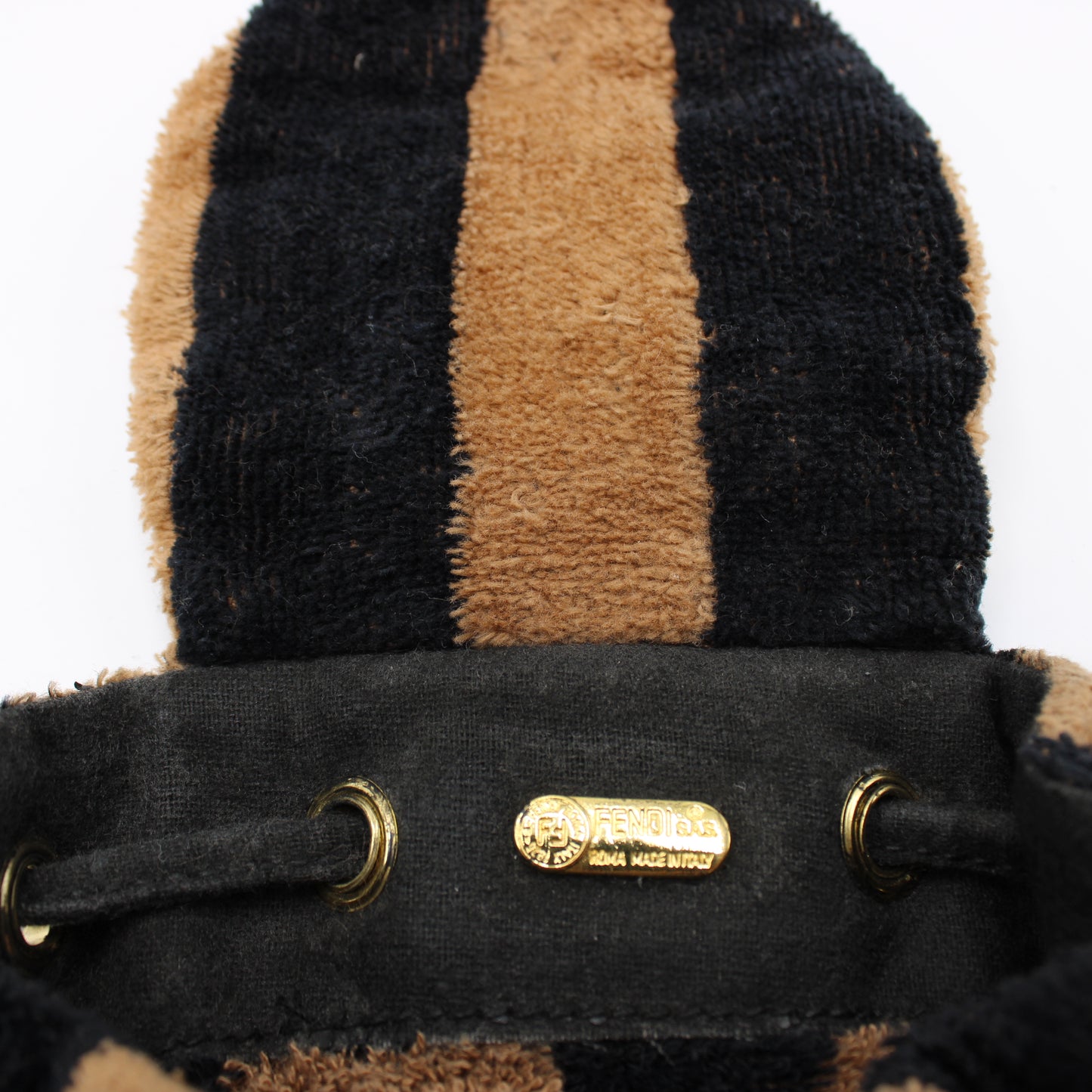 Fendi Brown Black Striped Terry Mini Handbag