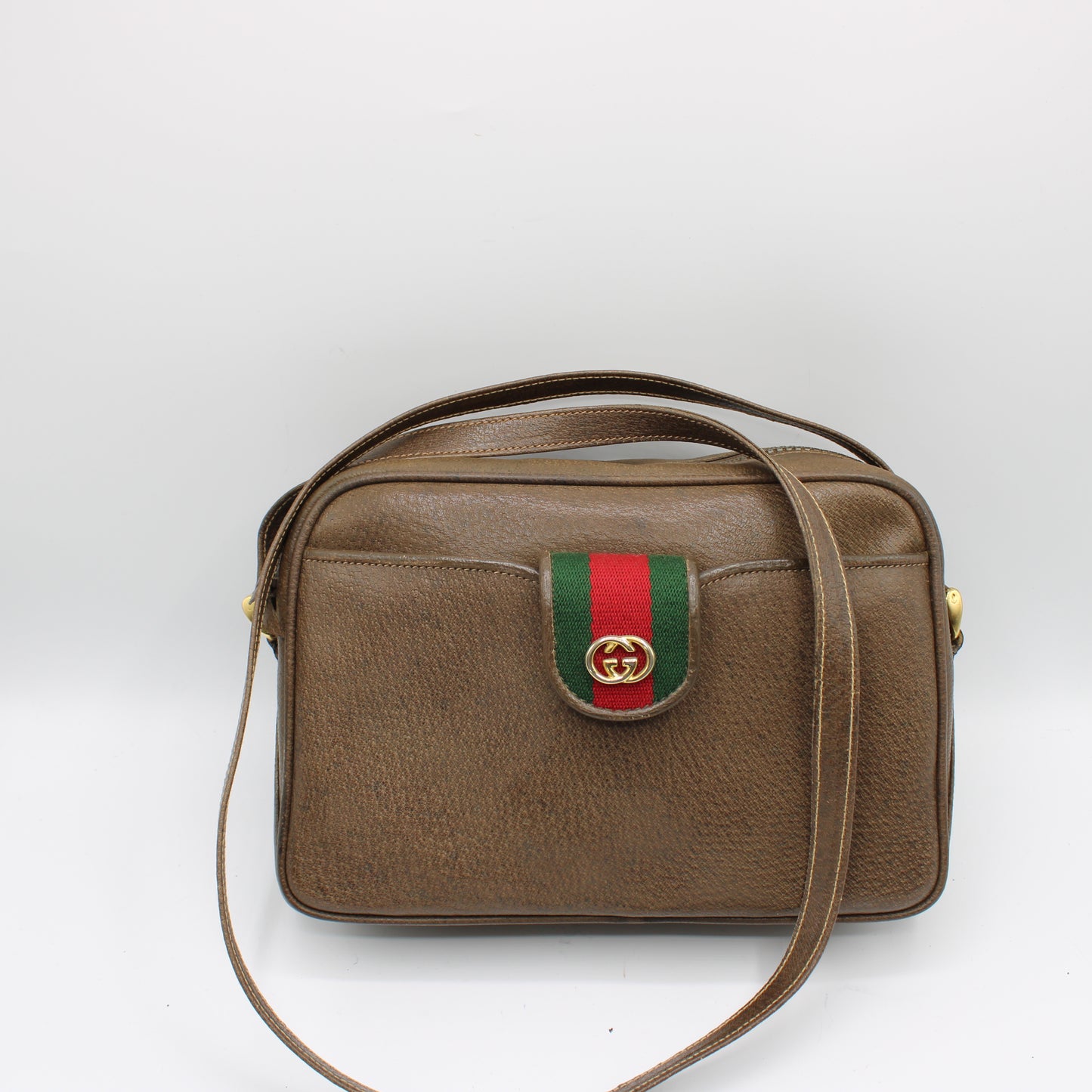 Gucci Brown Leather Marmont Crossbody Bag Removable Pouch