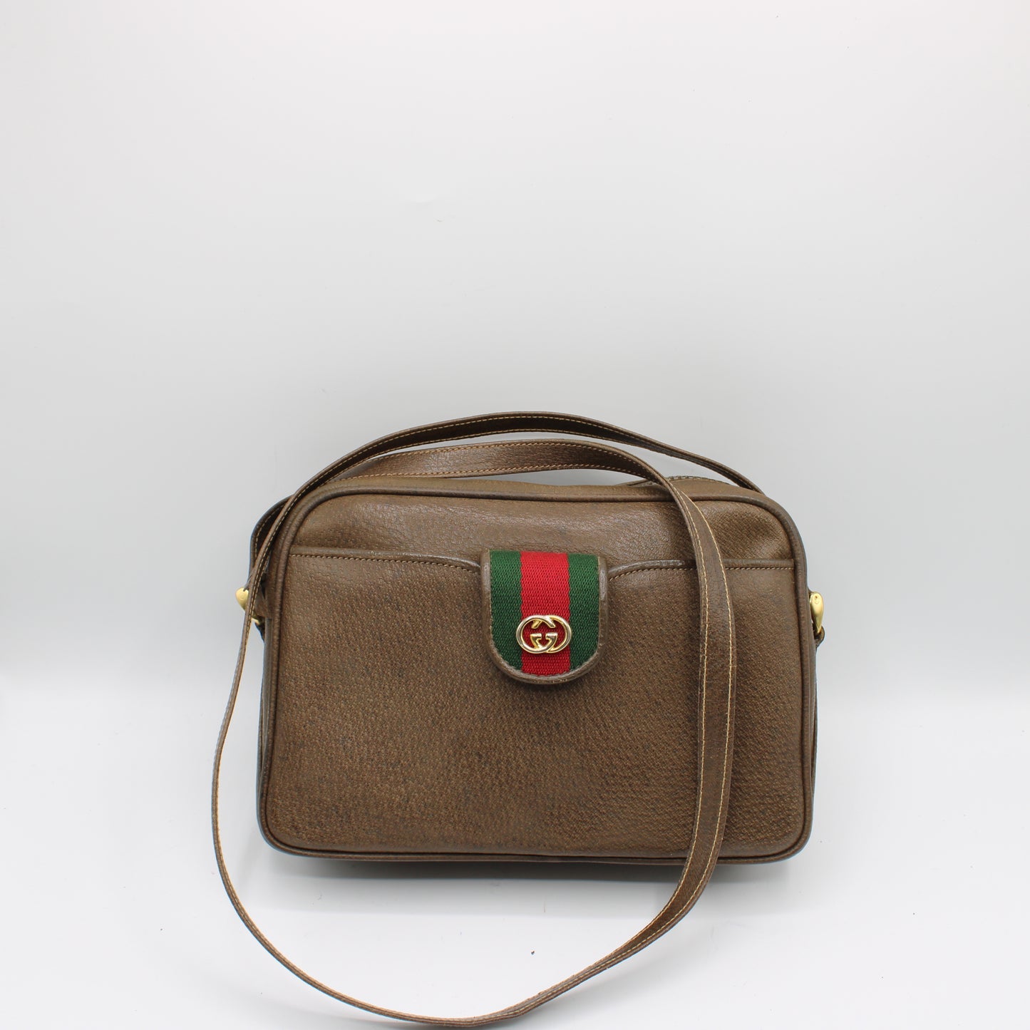 Gucci Brown Leather Marmont Crossbody Bag Removable Pouch