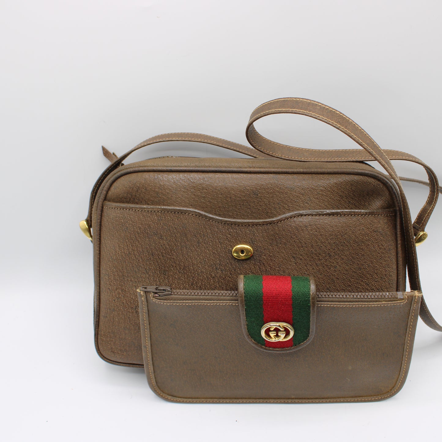 Gucci Brown Leather Marmont Crossbody Bag Removable Pouch