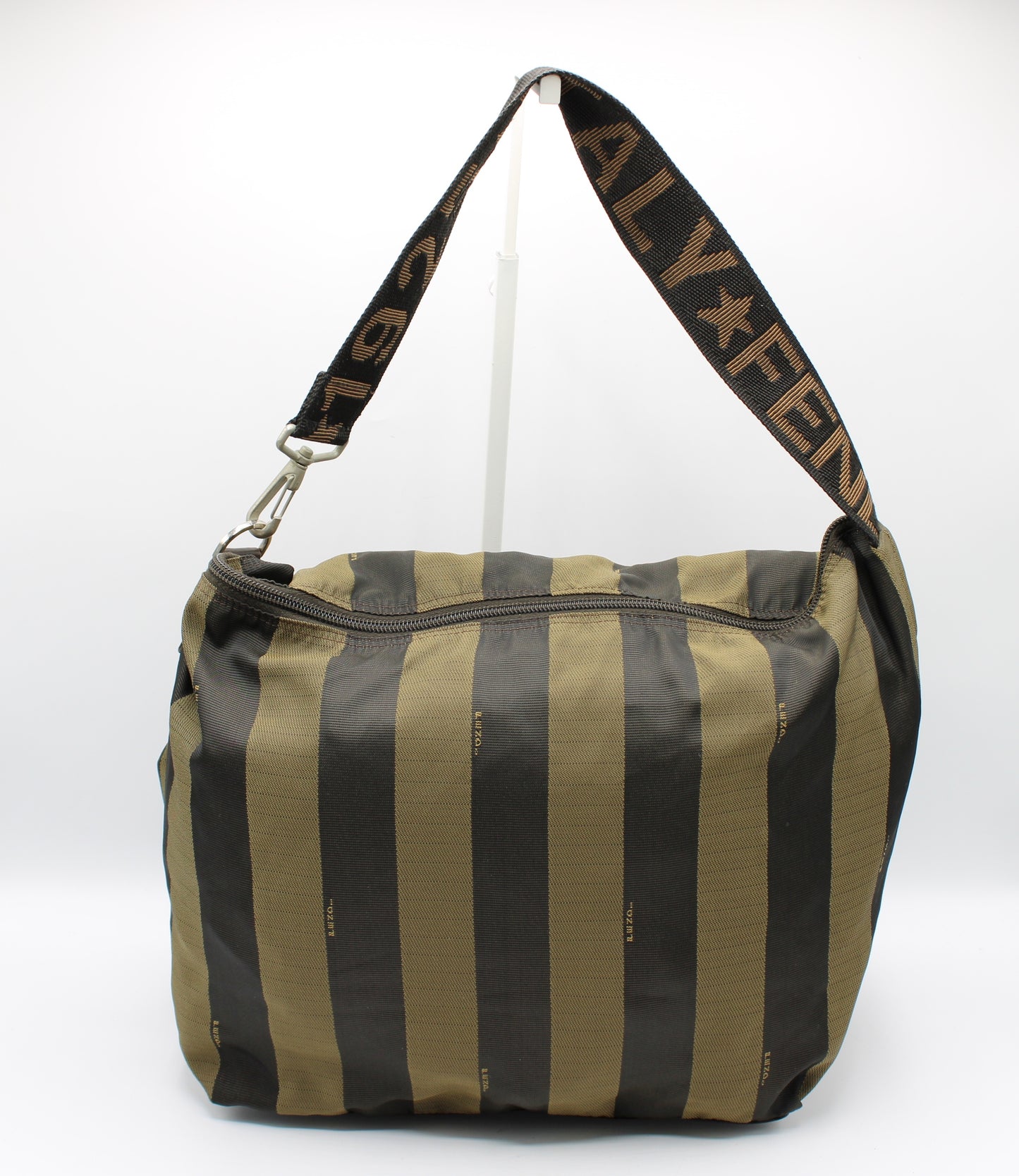 Fendi Pequin Stripe Brown Black Shoulder Bag with Star Roma Strap