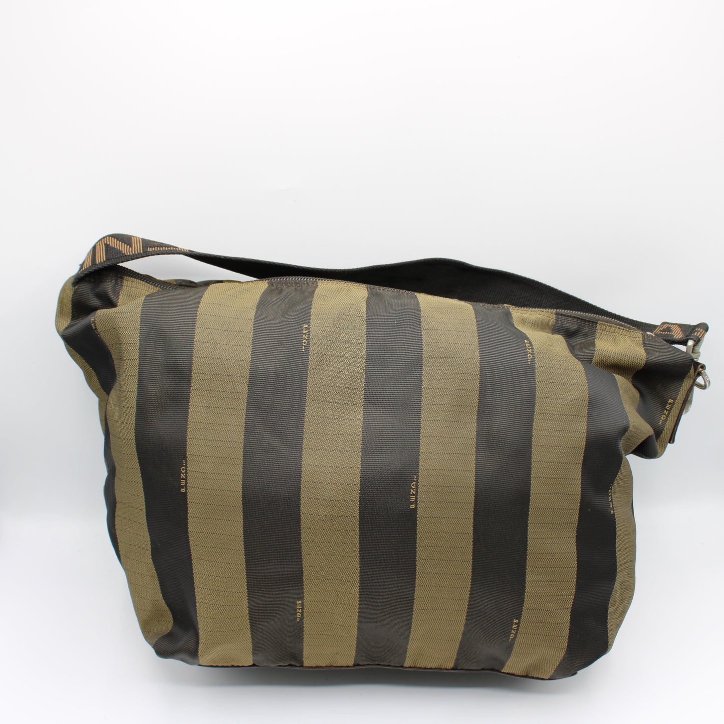 Fendi Pequin Stripe Brown Black Shoulder Bag with Star Roma Strap