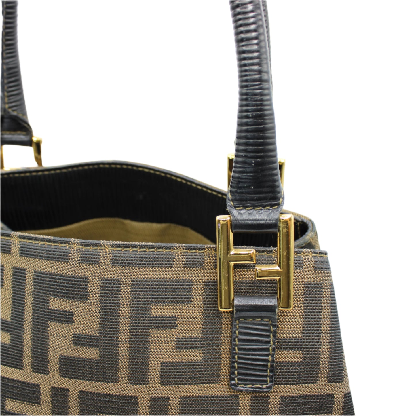 Fendi Brown and Black Zucca Print Leather Trim Bucket Handbag