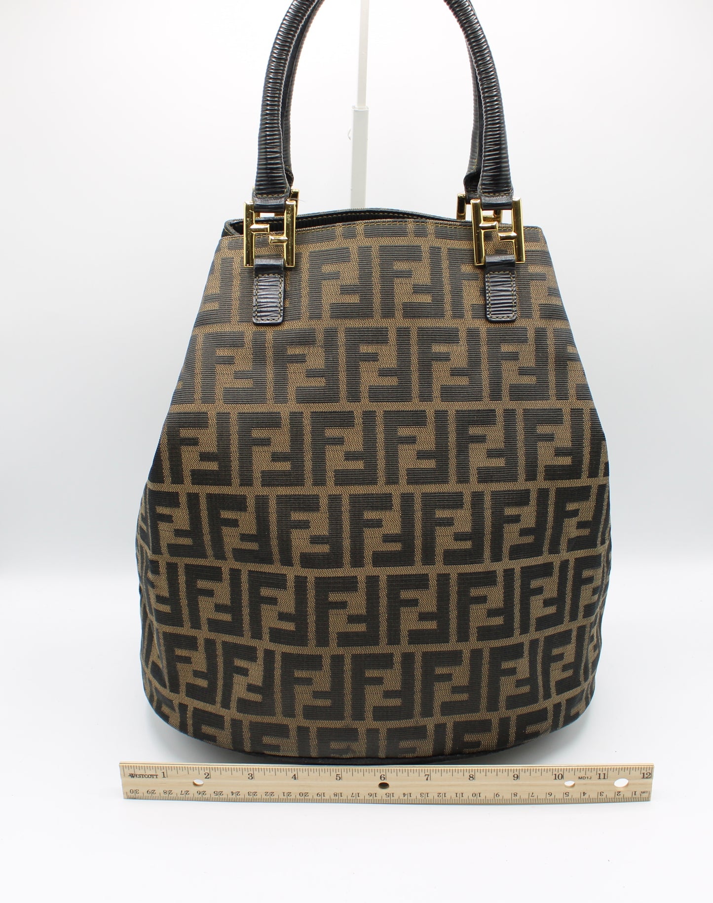 Fendi Brown and Black Zucca Print Leather Trim Bucket Handbag