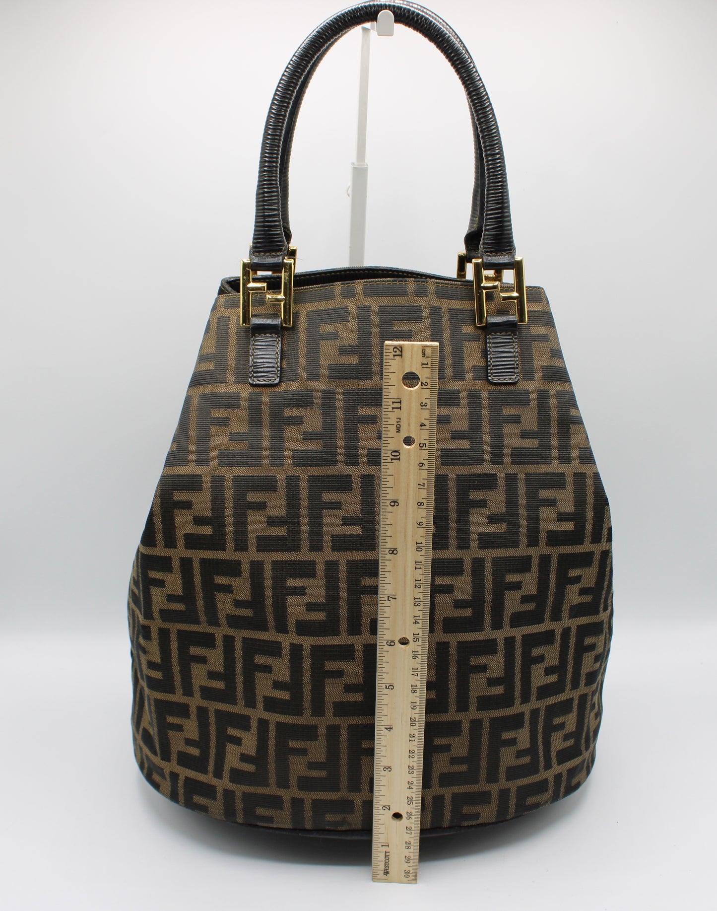 Fendi Brown and Black Zucca Print Leather Trim Bucket Handbag