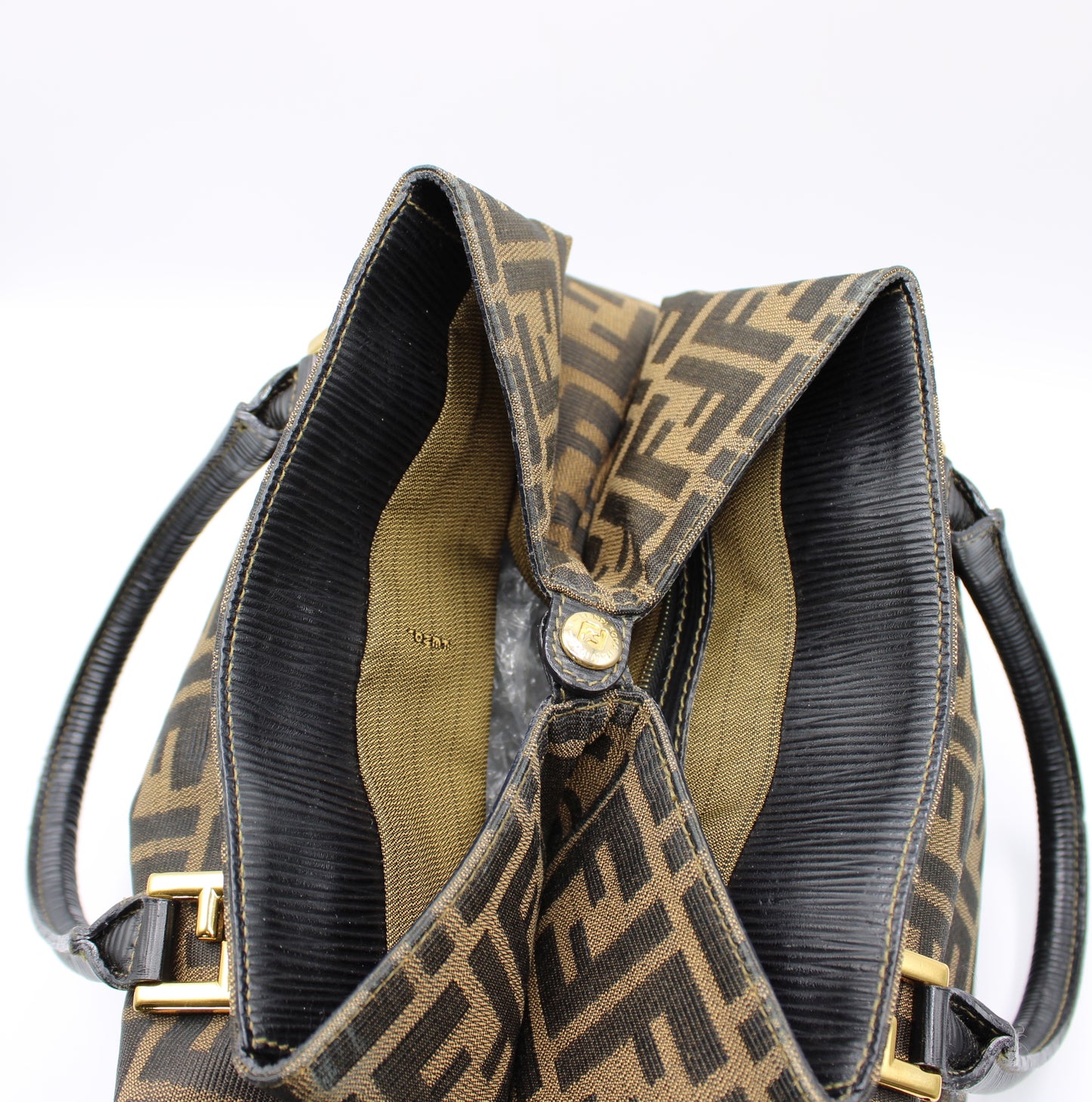 Fendi Brown and Black Zucca Print Leather Trim Bucket Handbag